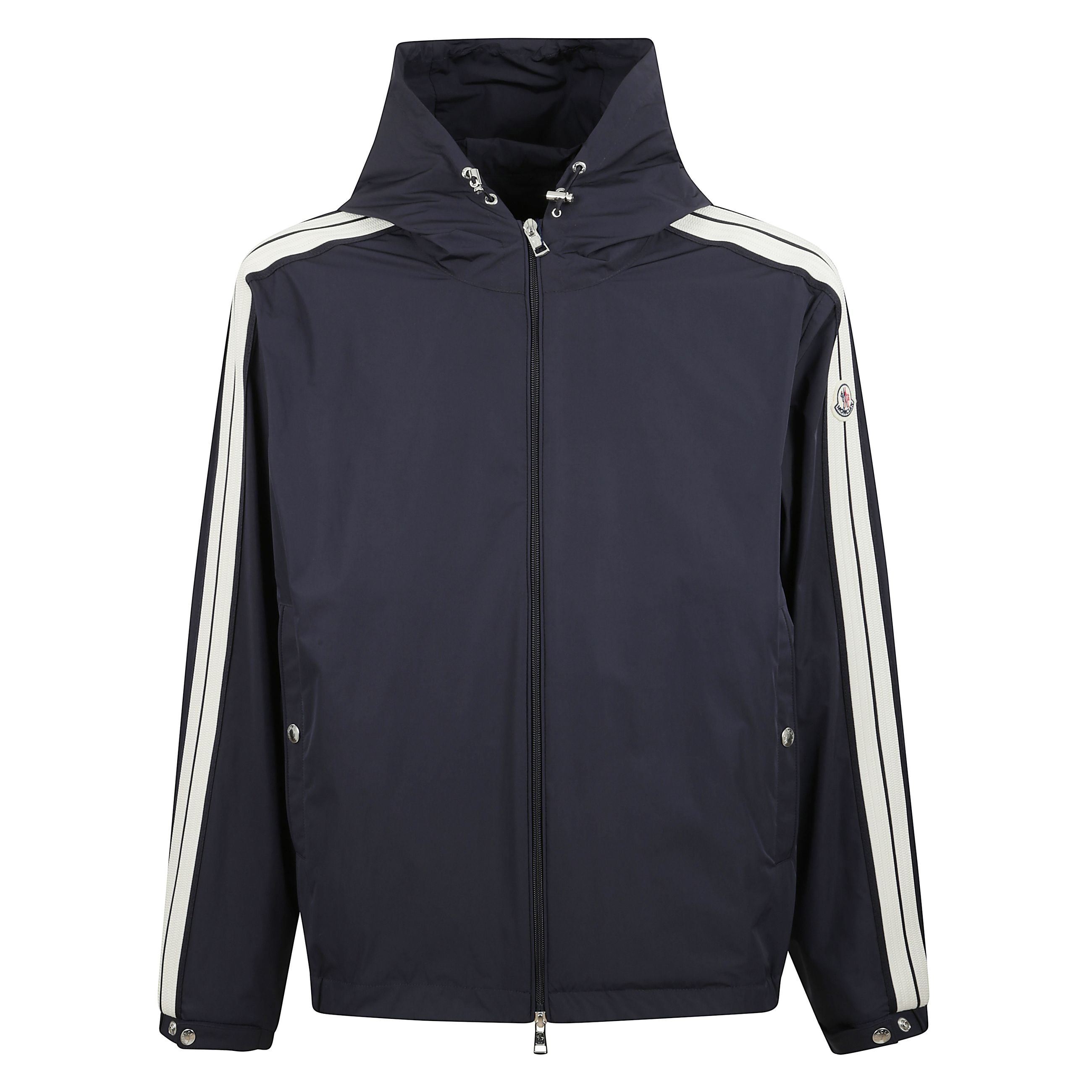 Giacca con cappuccio olan realizzato in micro soft cappuccio regolabile, maniche con finiture in maglia tricolore, chiusura con cerniera, tasche con chiusura a bottone automatico e orlo con coulisse