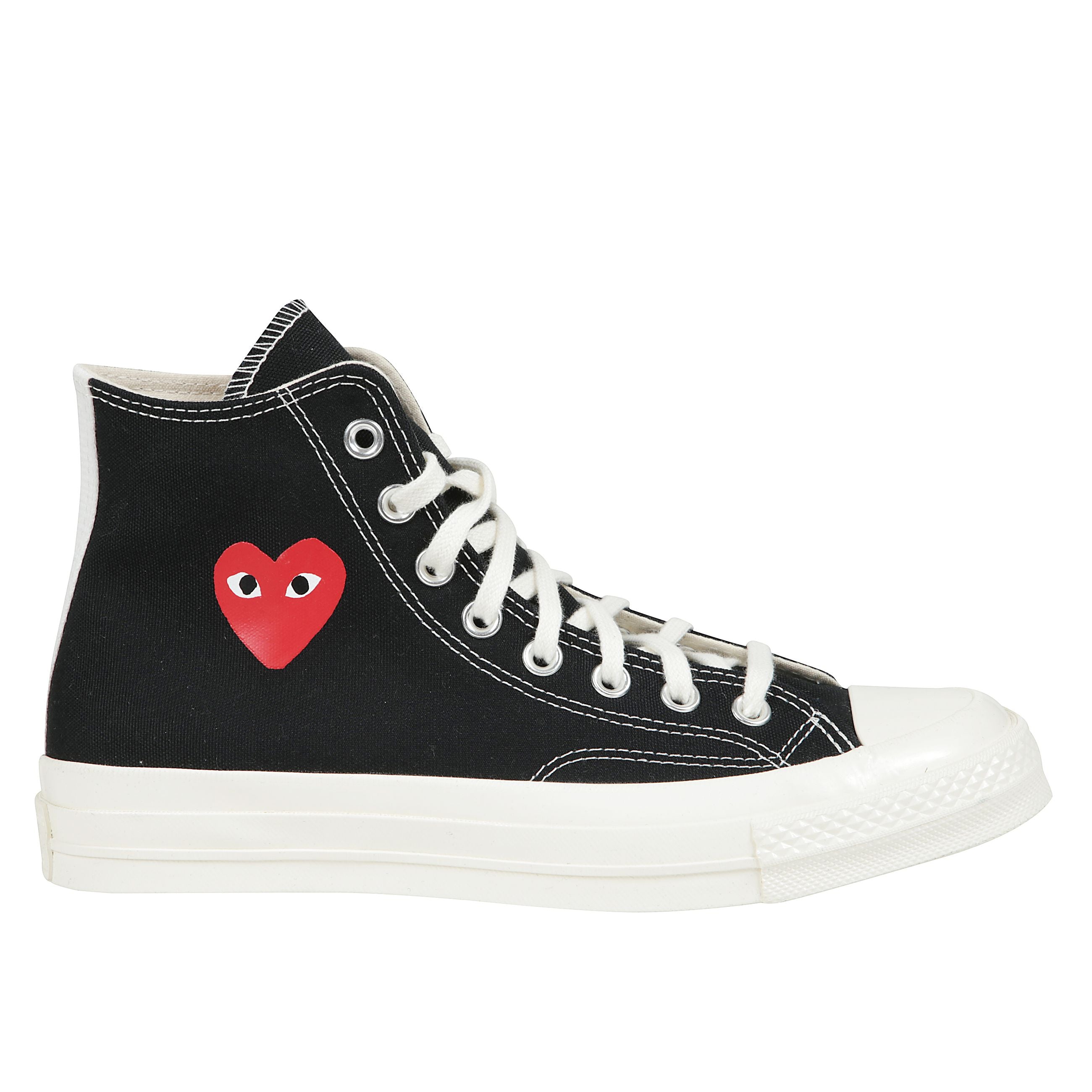 Sneaker alta realizzata in canvas con cuore rosso piccolo, suola in gomma vulcanizzata e rinforzo sul tallone