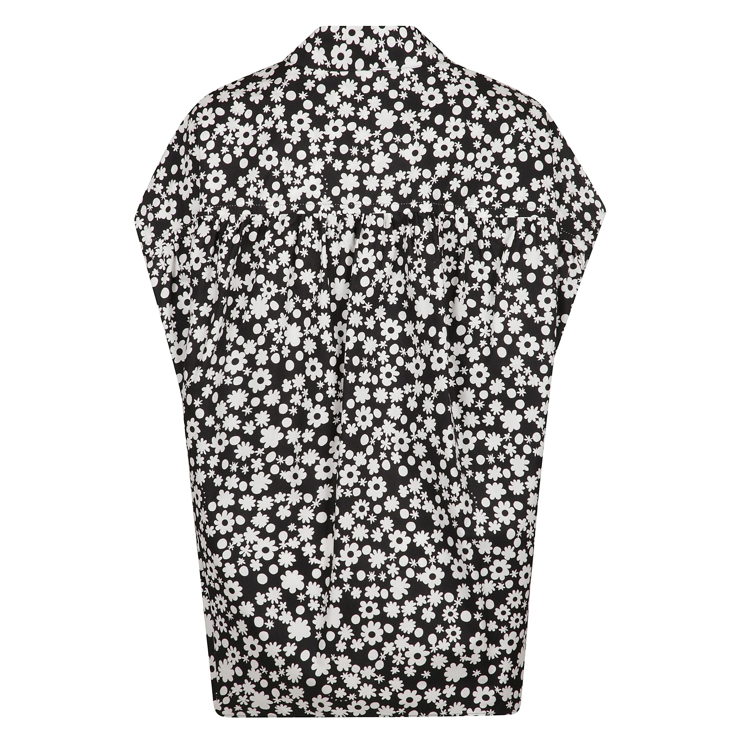 Camicia in cotone con stampa fiori all-over nero/bianco e chiusura frontale con abbottonatura