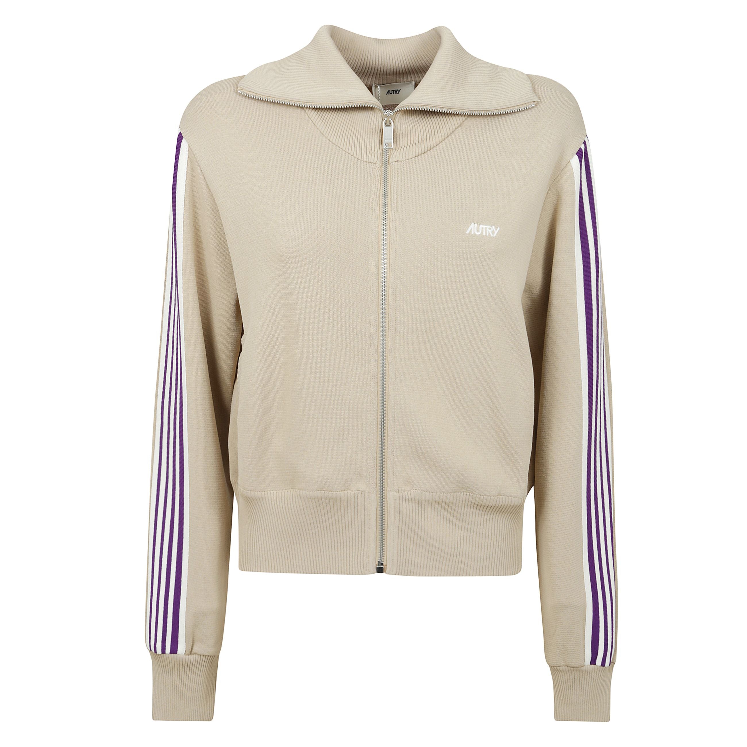 Felpa con zip, orlo e polsini a coste e logo sul petto