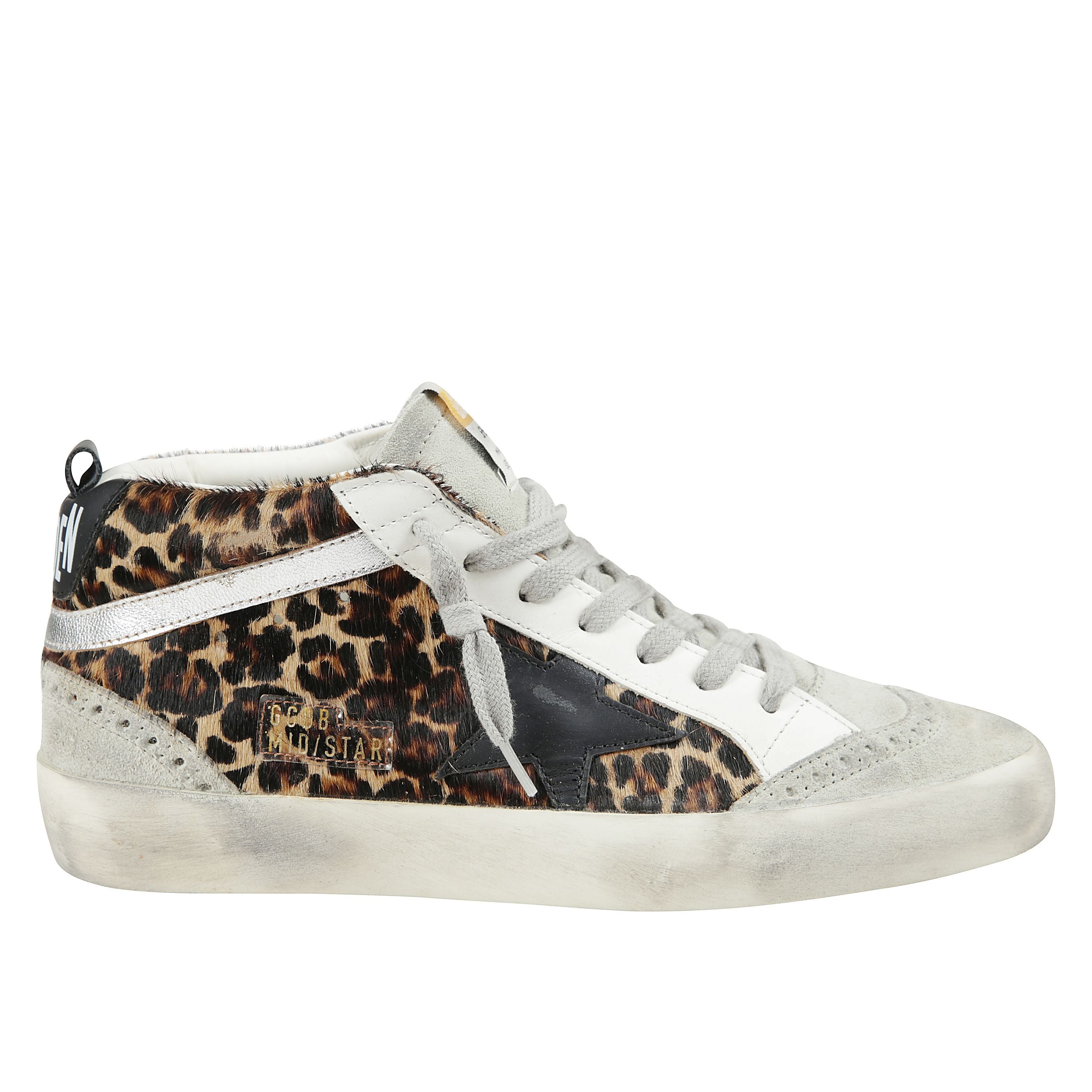 Sneaker mid-star in cavallino leopardato e suede bianco gesso
