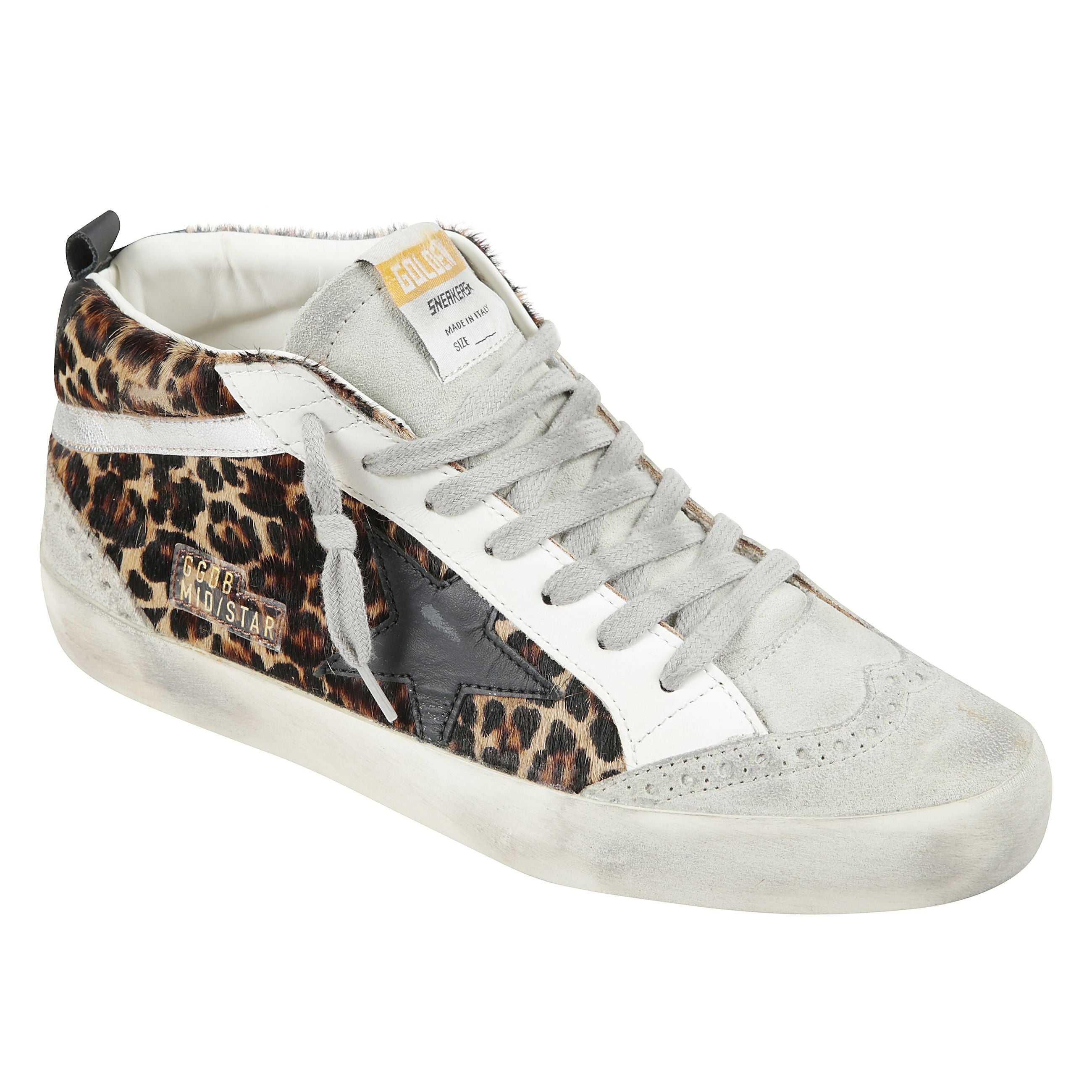 Sneaker mid-star in cavallino leopardato e suede bianco gesso