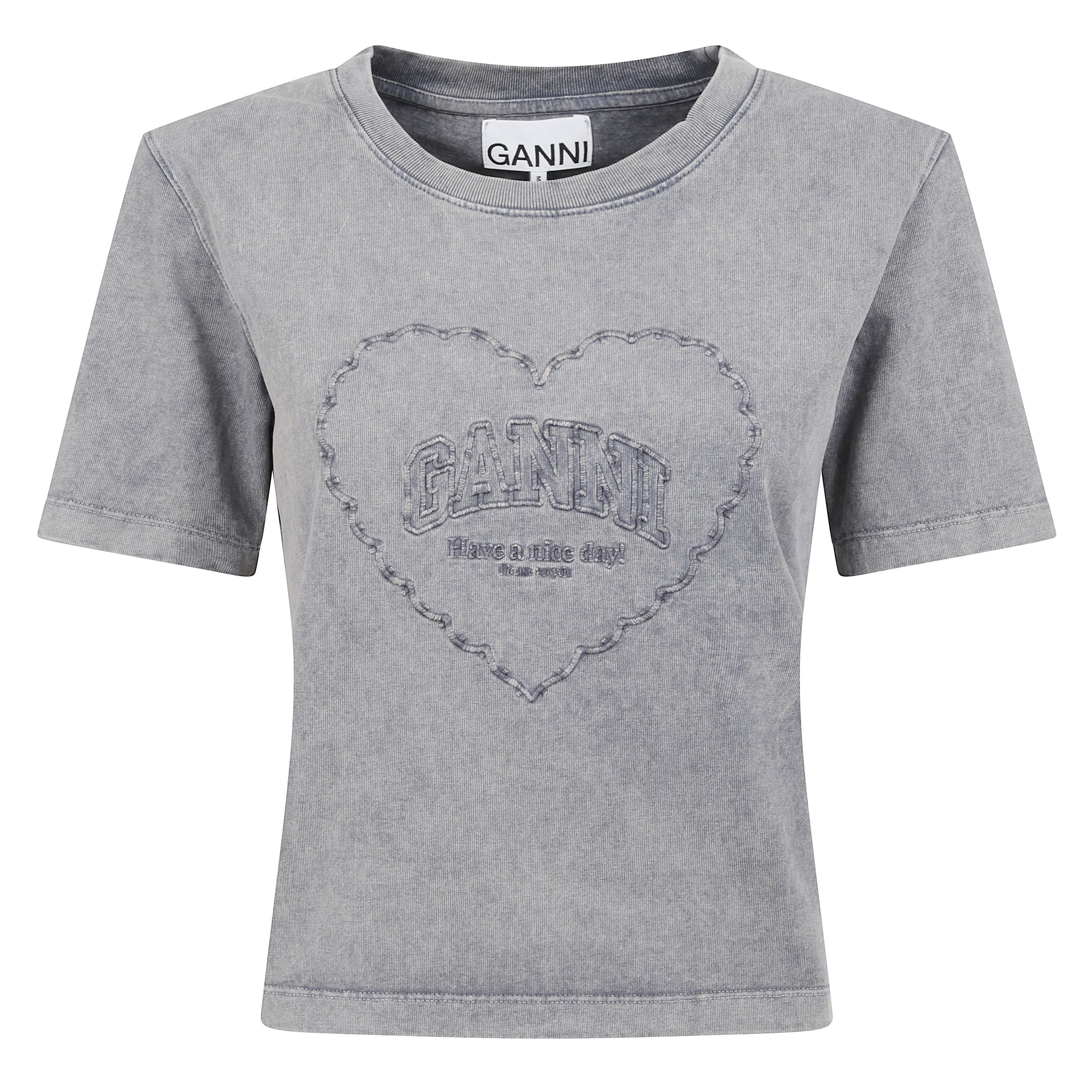 T-shirt con girocollo e maniche corte. vestibilitÃ  slim. ricamo con logo ganni sul fronte.