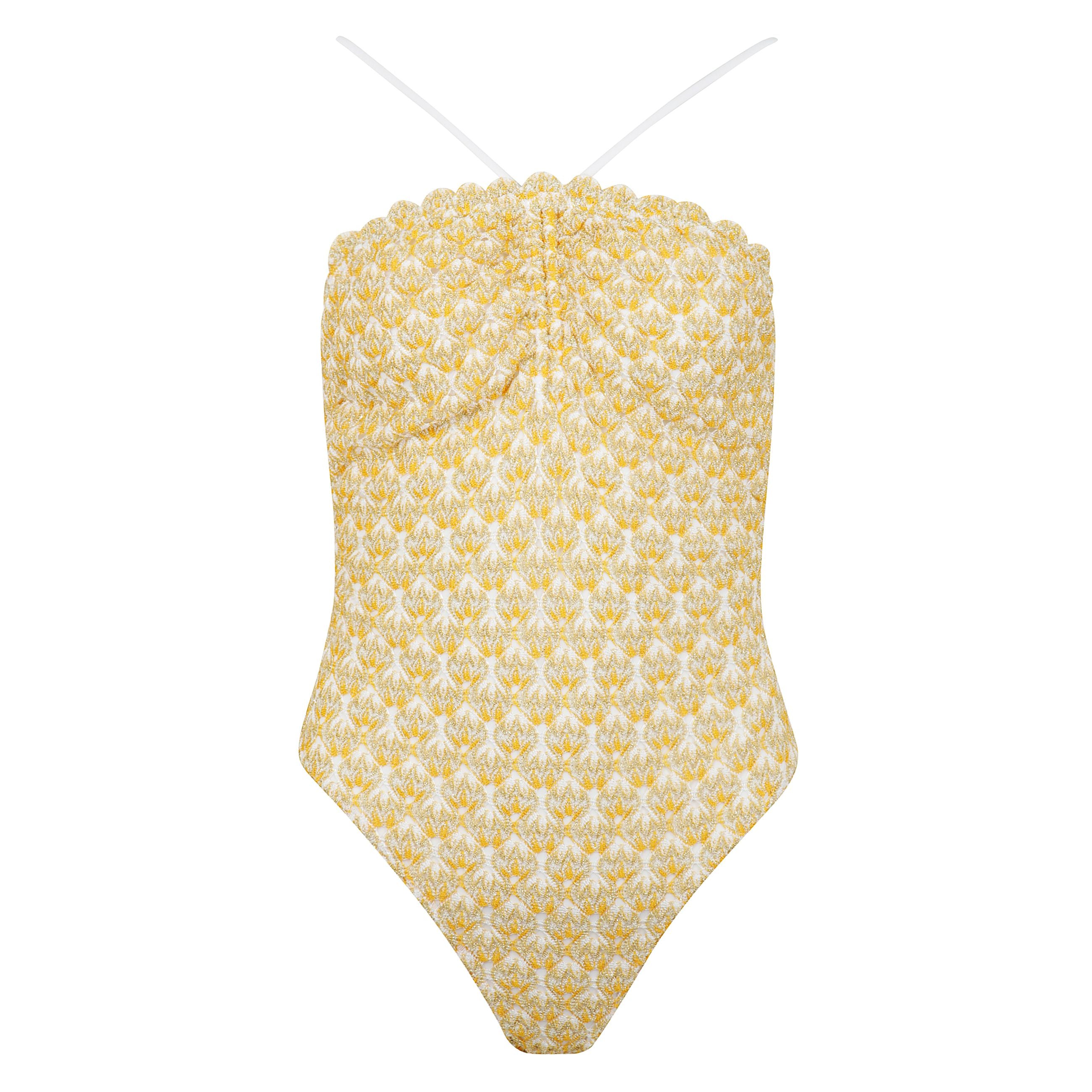 Costume intero in pizzo raschel. caratterizzato da spalline sottili, dettagli arricciati, fodera completa.