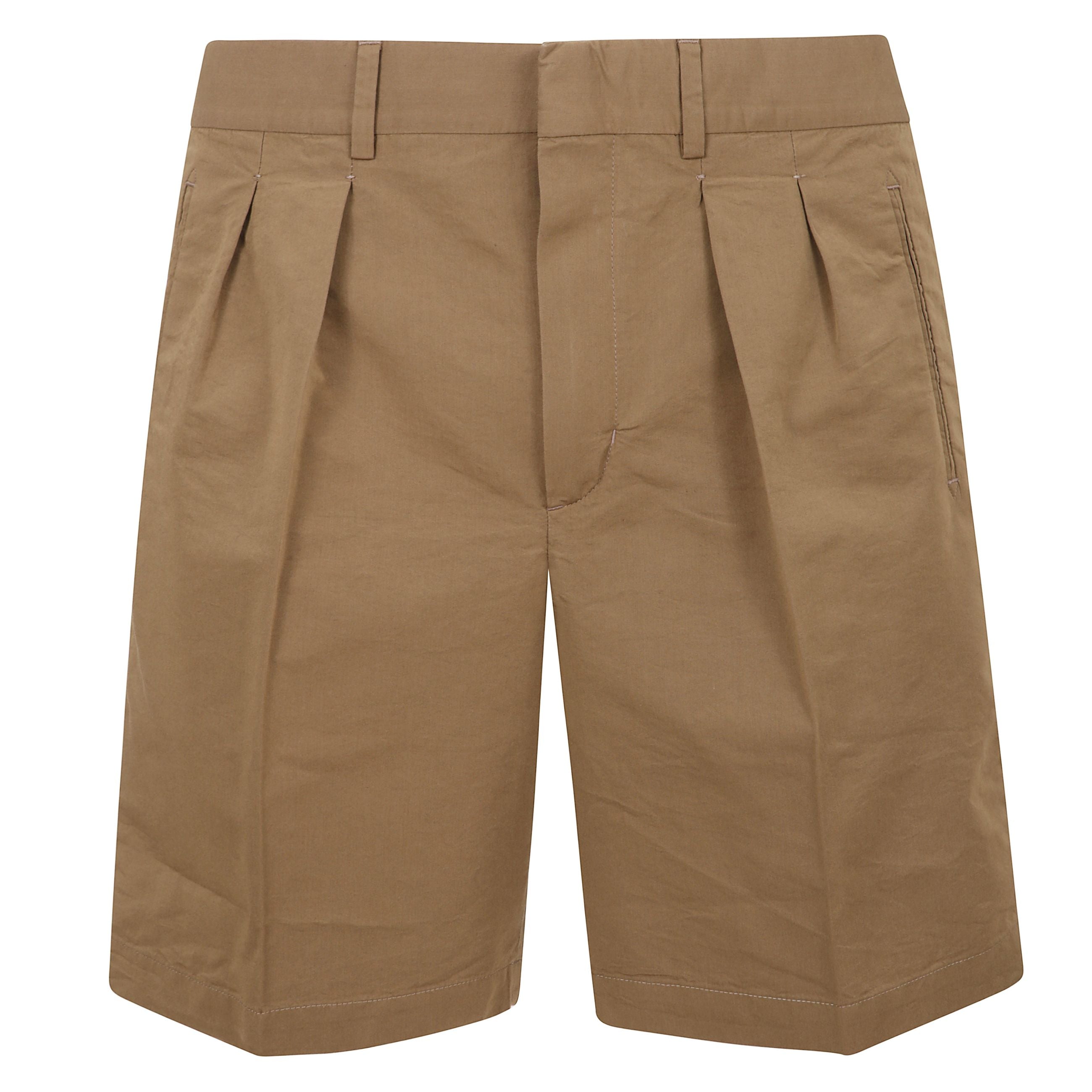 Shorts sartoriali con pences, chiusura nascosta frontale con bottone, gancio e zip, due tasche a filetto frontali e due tasche a filetto posteriori con bottone.