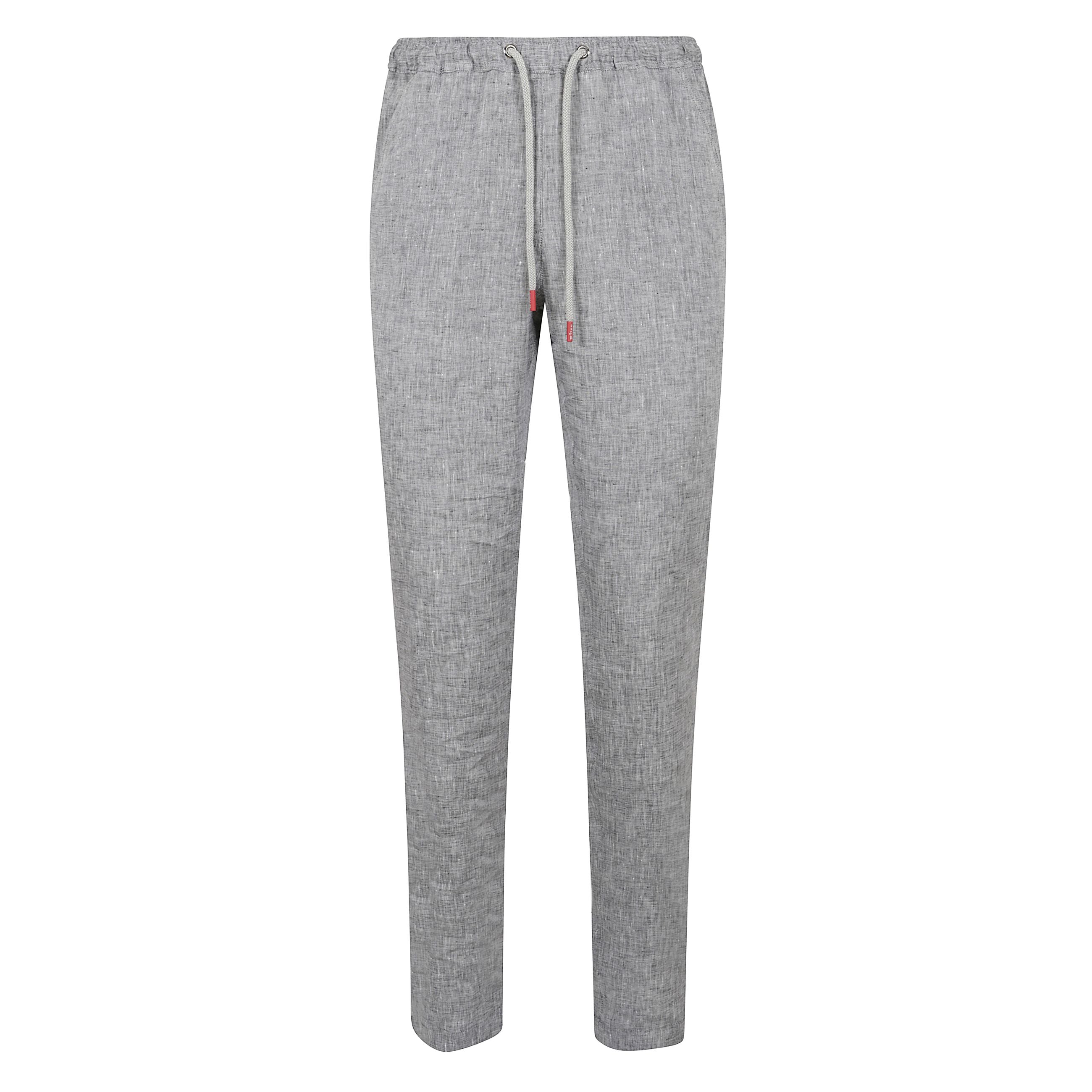 Pantaloni in puro lino con vita elasticizzata e coulisse regolabili.