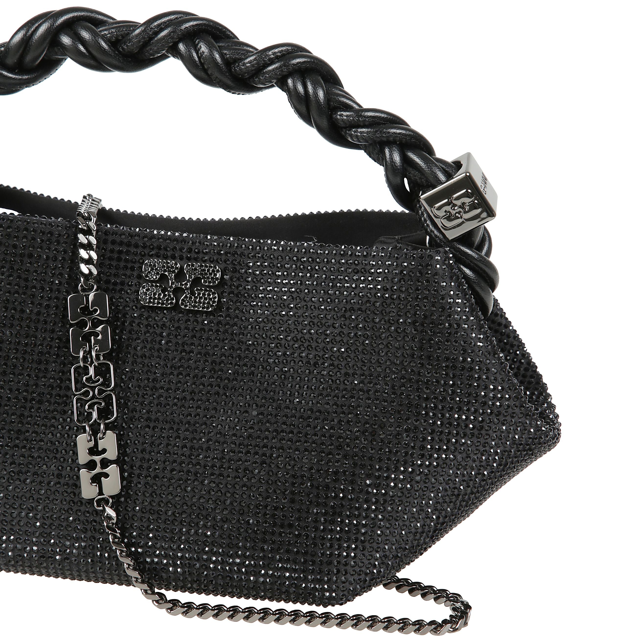 Ganni bou bag mini strass con chiusura magnetica, manico superiore e tracolla rimovibile con catena