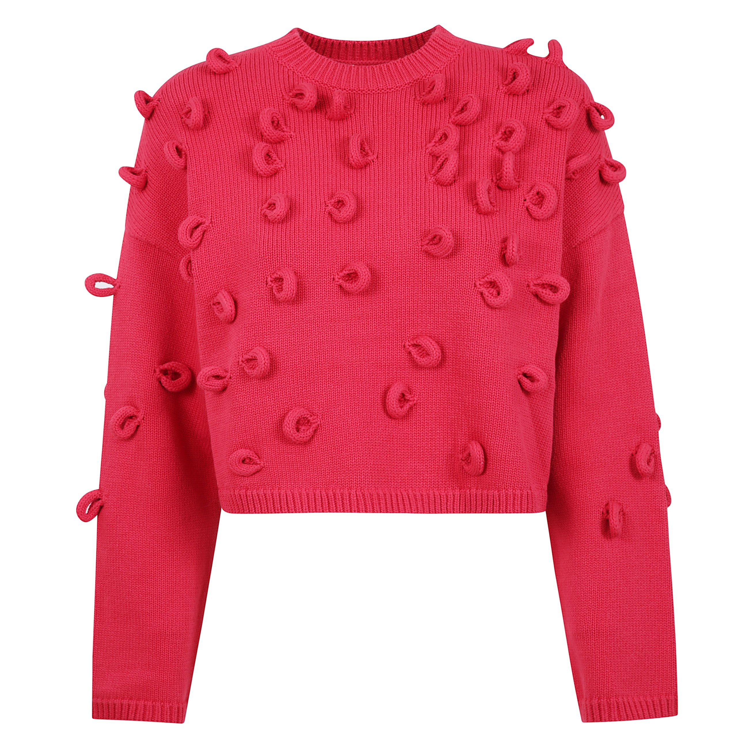 Maglioncino corto a vestibilitÃ  boxy con spalle scese. dettagli a forma di fiocco in rilievo sul fronte e maniche frontali. collo, polsini e orlo a coste.