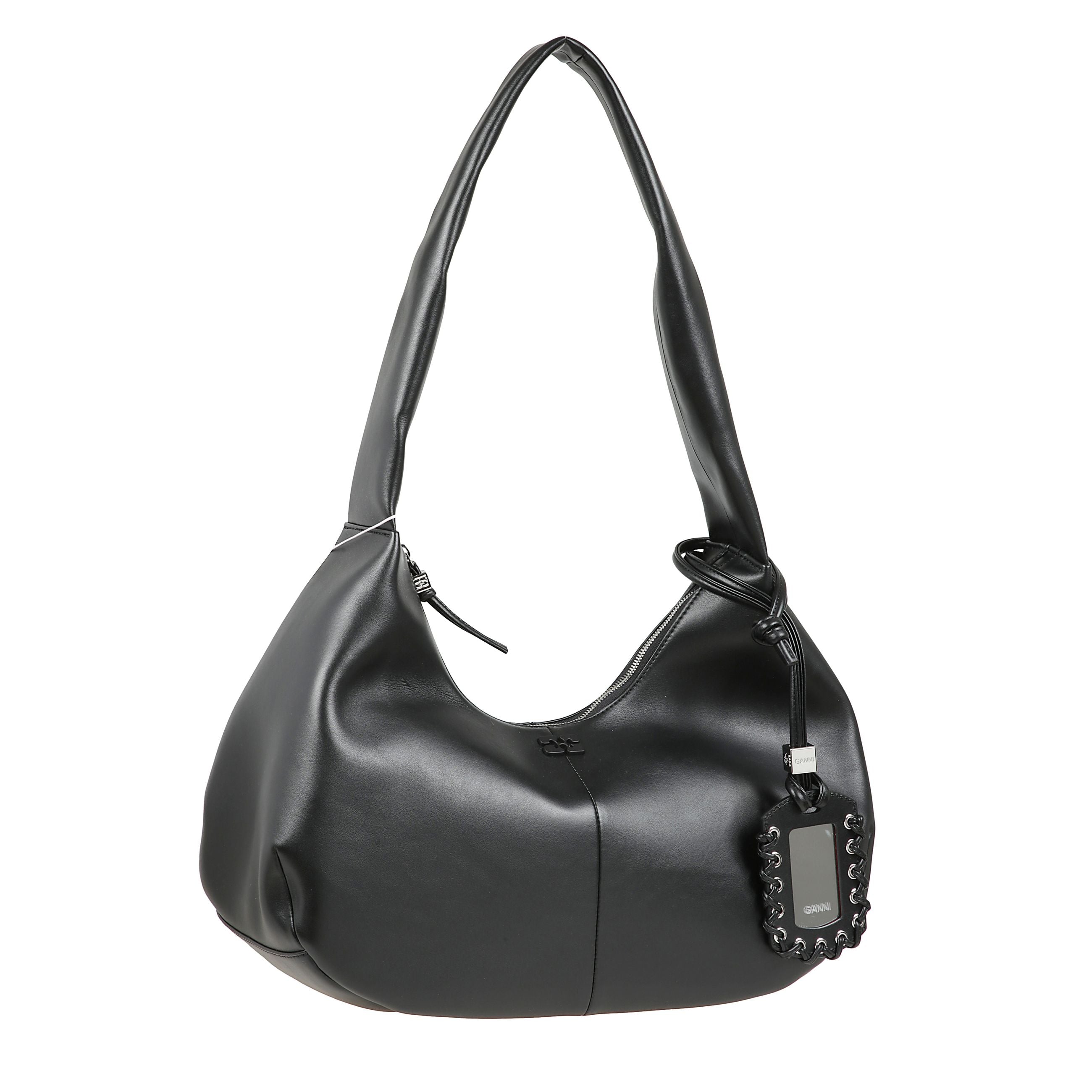 Ganni bou bag hobo medium borsa a spalla in pelle finitura liscia dal design rotondo, chiusura superiore con zip con tracolla singola ed etichetta removibile