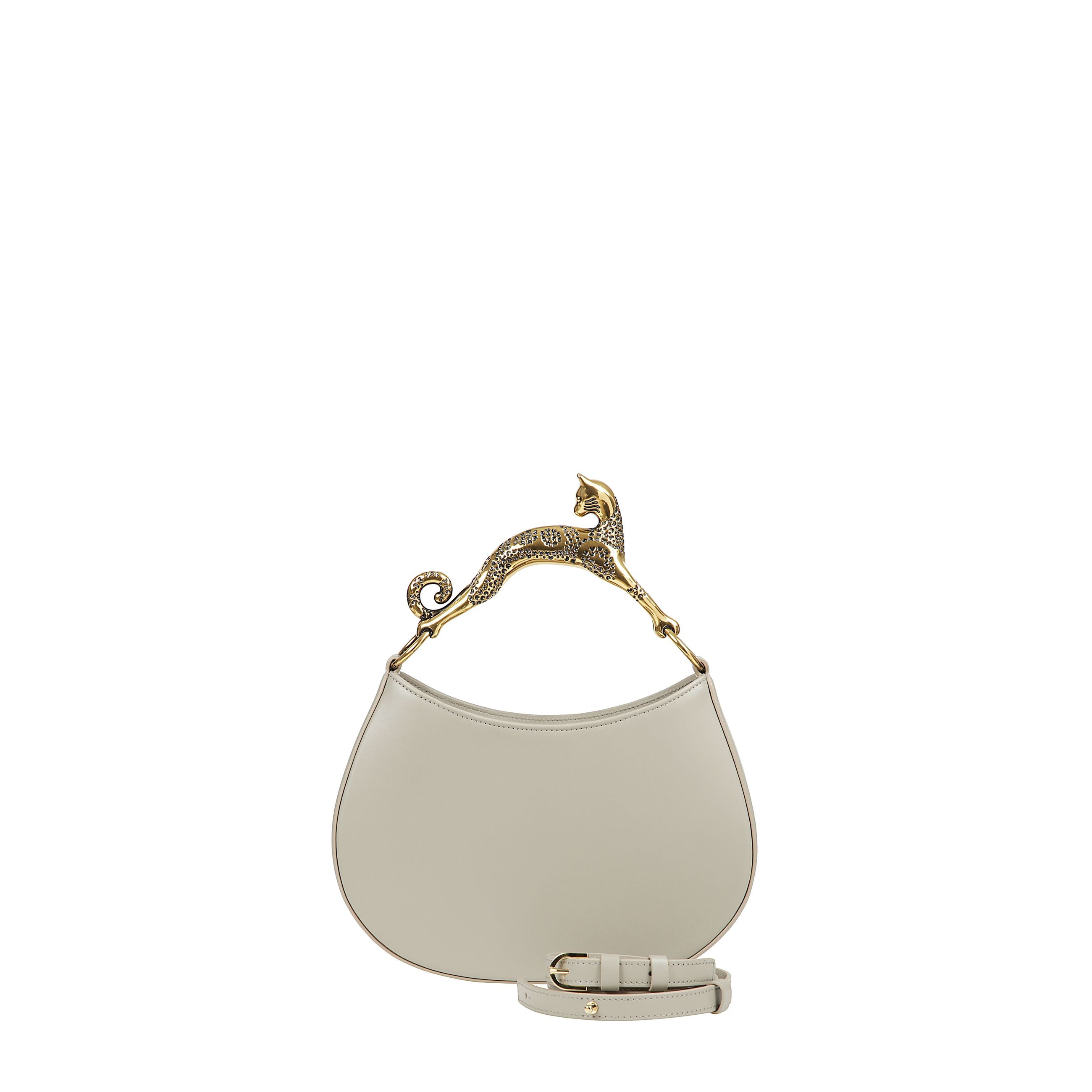 Borsa hobo chat pm in pelle logo lanvin stampato sul davanti, manico scultoreo a forma di gatto, tracolla in pelle regolabile e removibile, chiusura magnetica, tasca interna con zip