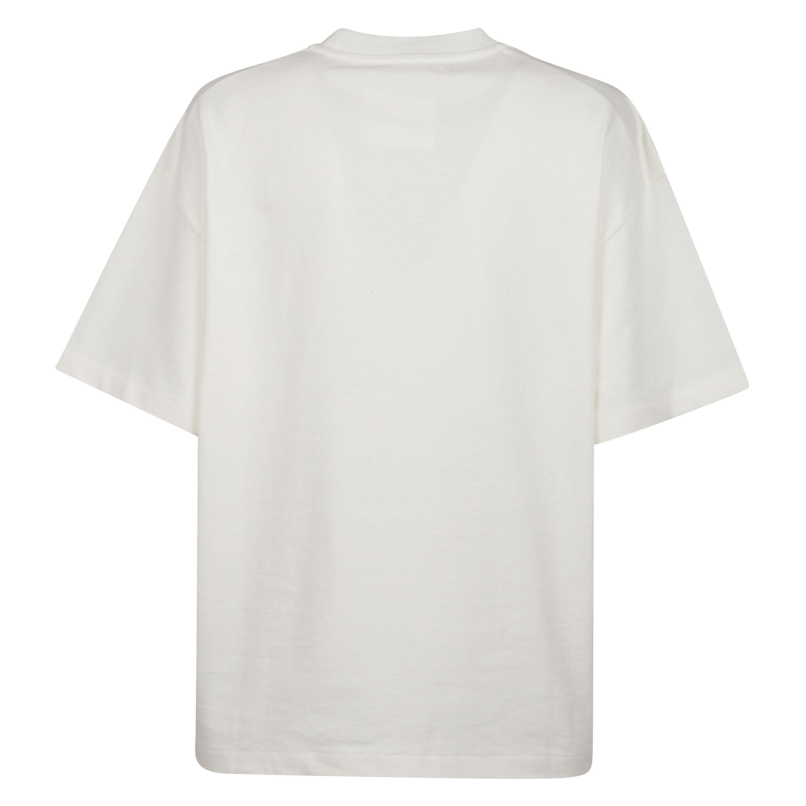 T-shirt bianca a girocollo con stampa logo sul petto nera in cotone