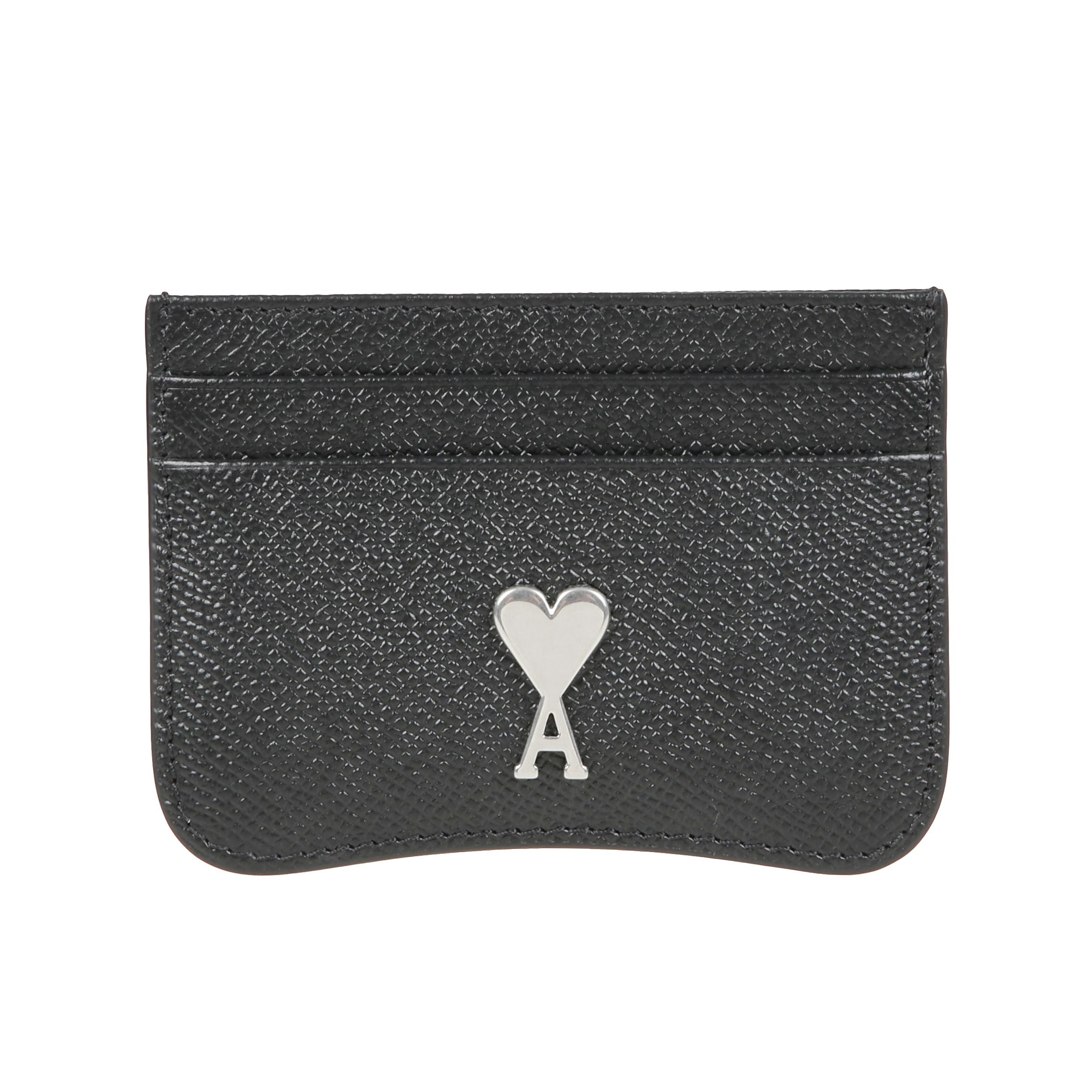 Portacarte in pelle con trama martellata con monogramma color argento