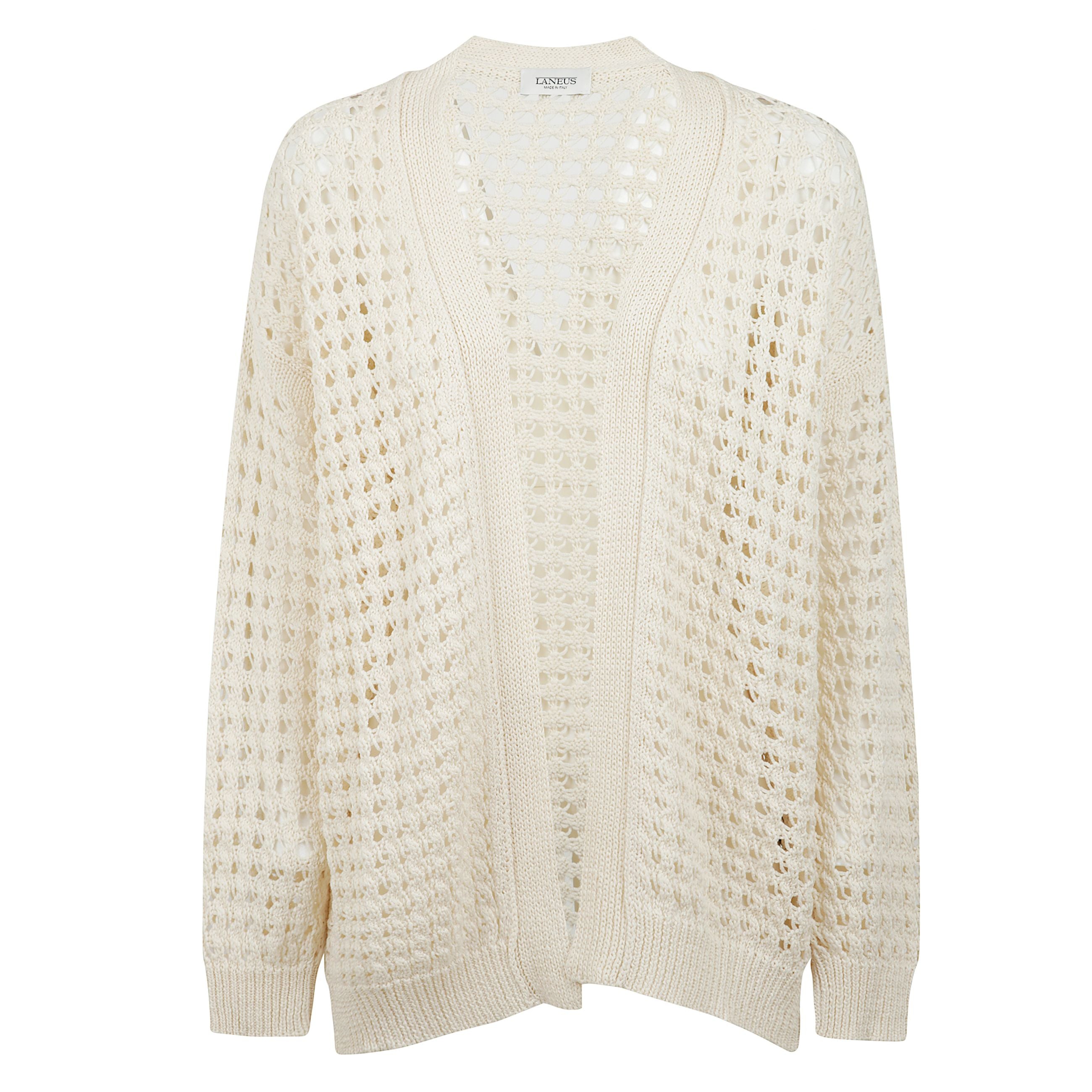 Questo cardigan presenta una silhouette boxy con chiusura frontale senza bottoni.