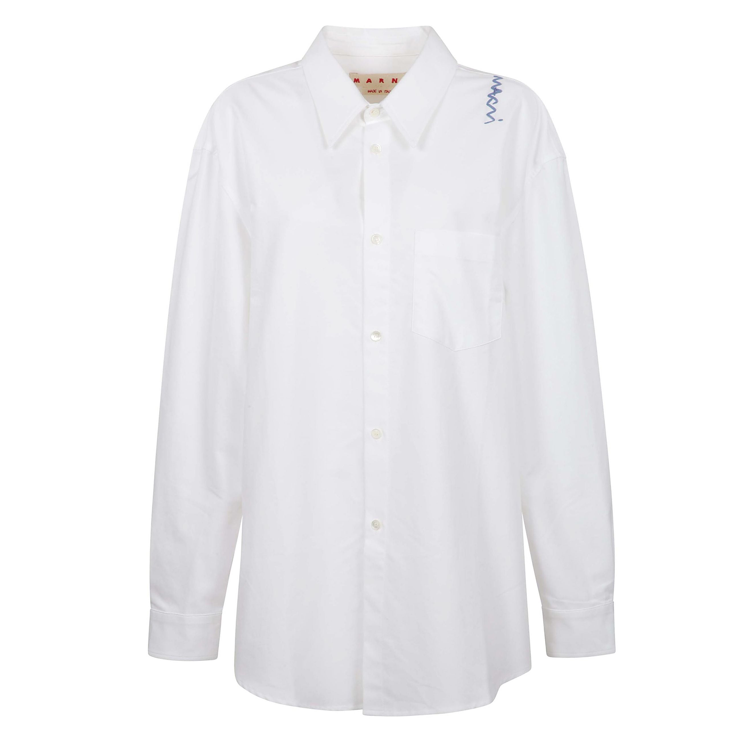 Camicia bianca in cotone manica lunga con chiusura frontale e logo ricamato