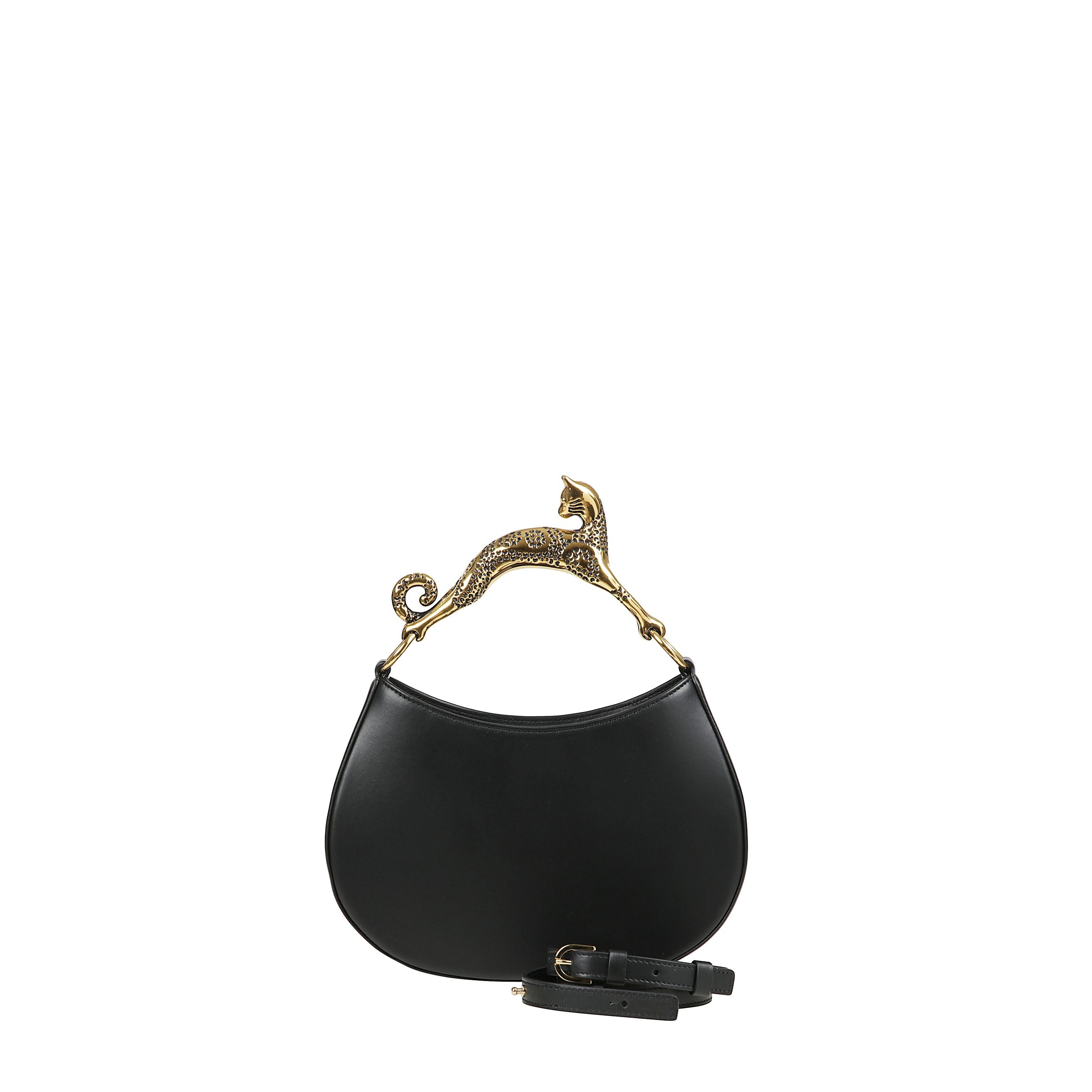 Borsa hobo chat pm in pelle logo lanvin stampato sul davanti, manico scultoreo a forma di gatto, tracolla in pelle regolabile e removibile, chiusura magnetica, tasca interna con zip