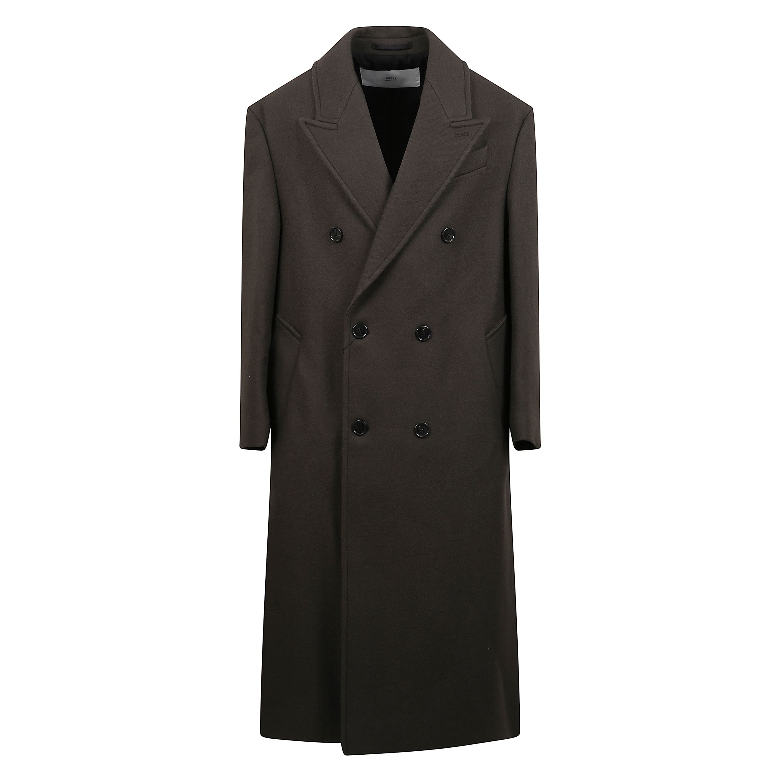 Cappotto doppiopetto in lana con bottoni. lunghezza maxi. revers classico.