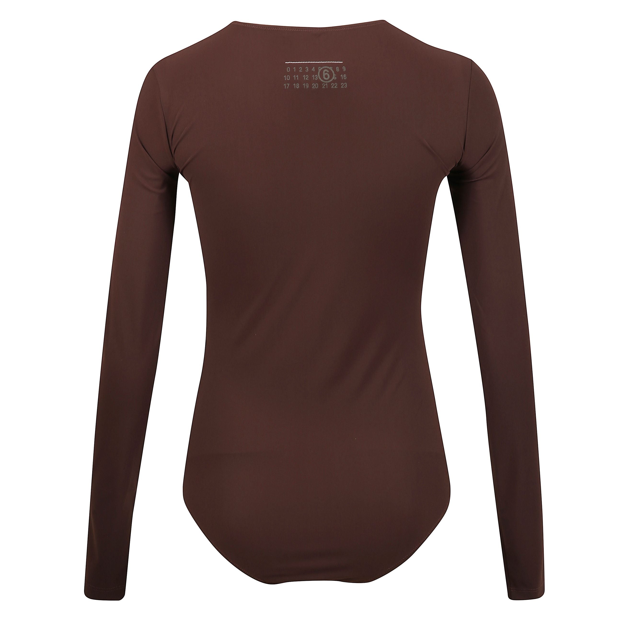 Body aderente in nylon morbido. scollo rotondo e maniche lunghe. stampa con logo mm6 e riga orizzontale sul retro.