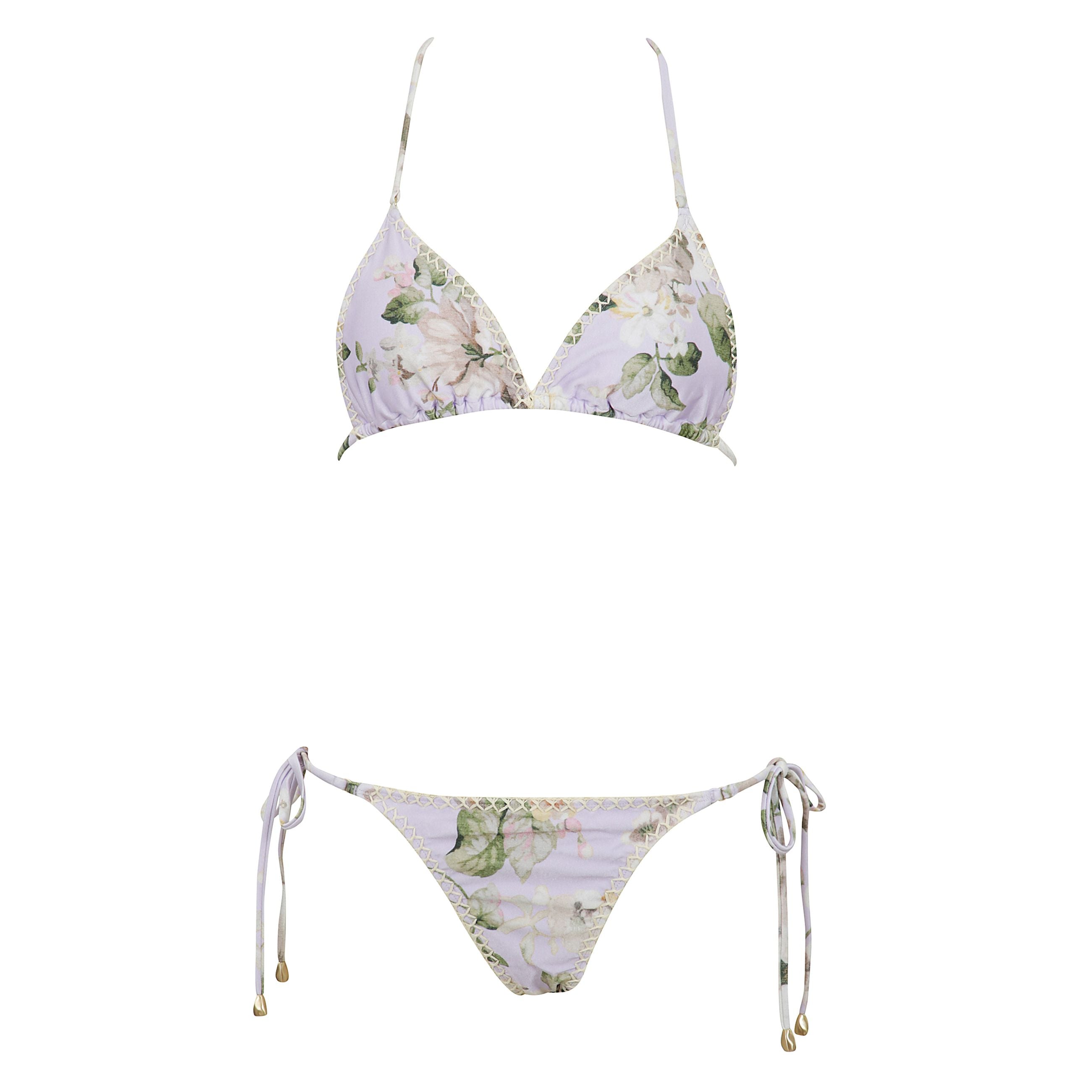 Set bikini acacia elasticizzato, reggiseno interno con coppe e rifinitura crochet