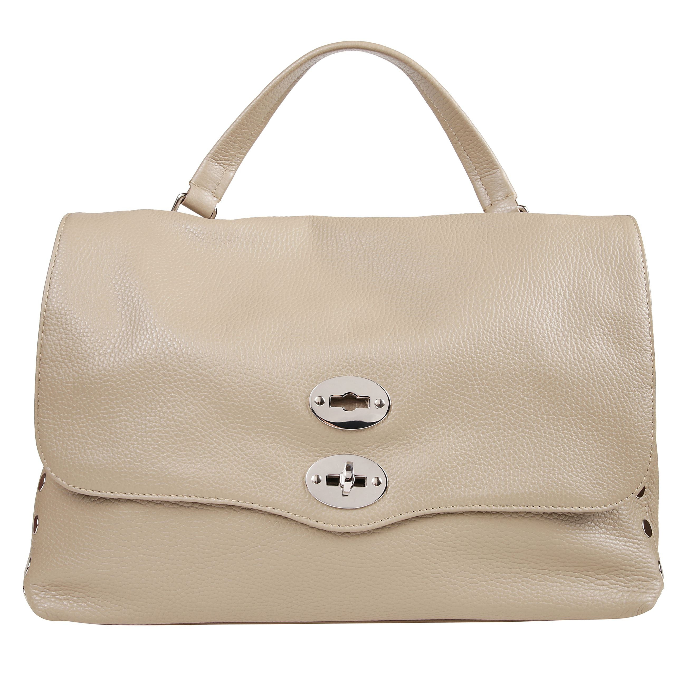 Borsa a mano in pelle con tracolla realizzata in pelle martellata, morbida ma estremamente resistente. la silhouette Ã¨ illuminata dalla doppia chiusura a girello e dalle borchie laterali. lo spazio interno foderato Ã¨ dotato di una pratica tasca. grazie 