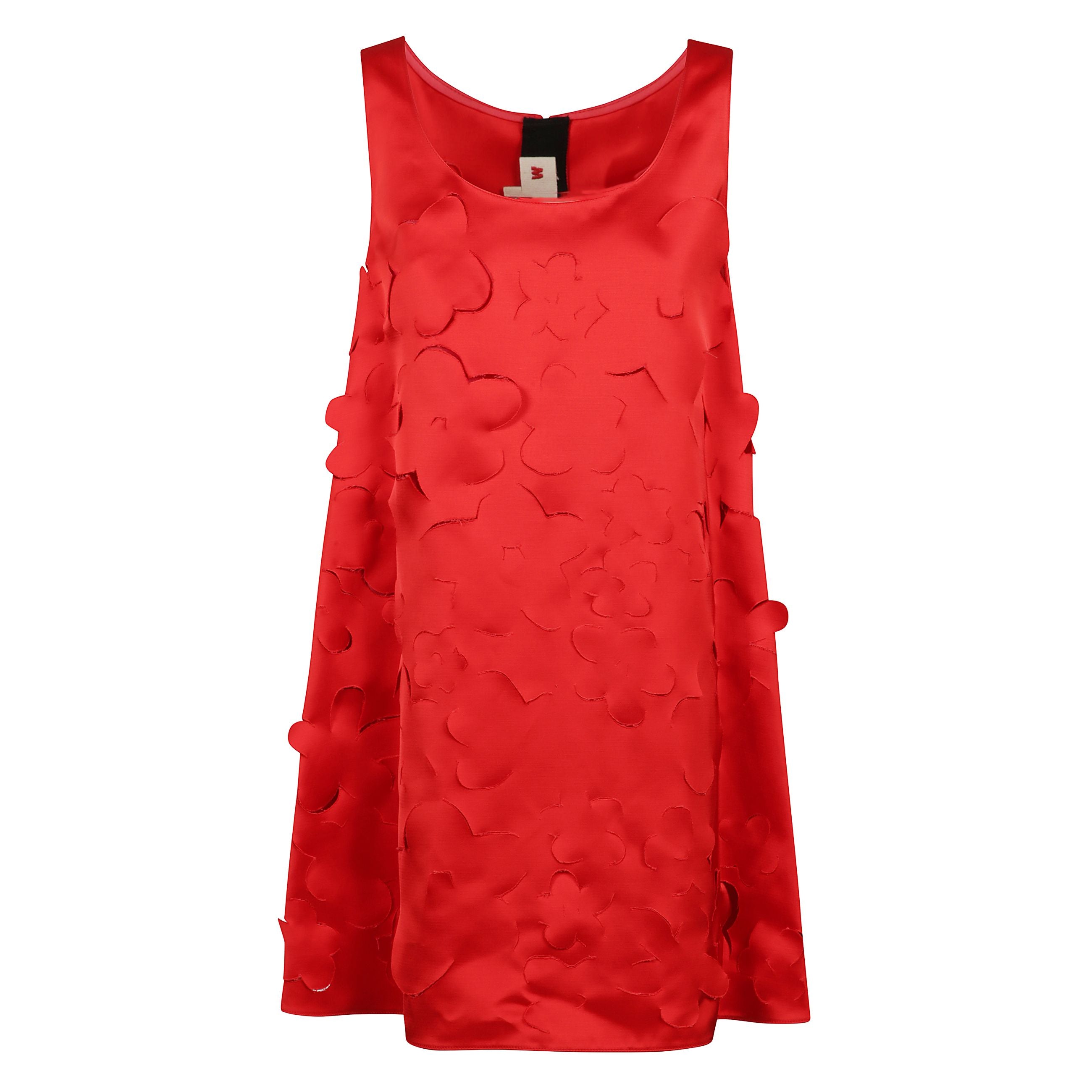 Abito corto rosso cardinale con scollo ampio
senza maniche a orlo dritto