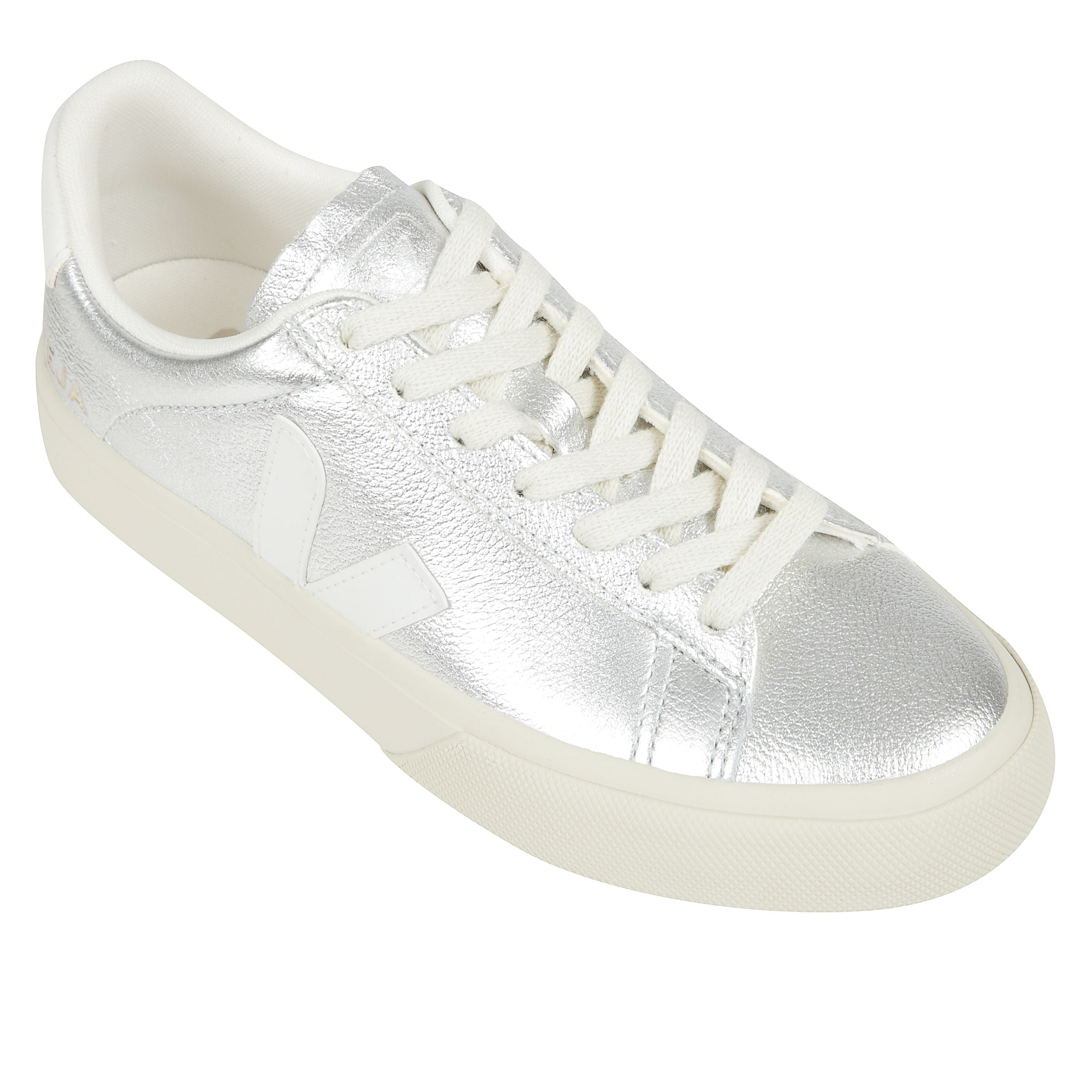 Sneakers donna campo in pelle chromefree  dalla texture laminata con tallone a contrasto