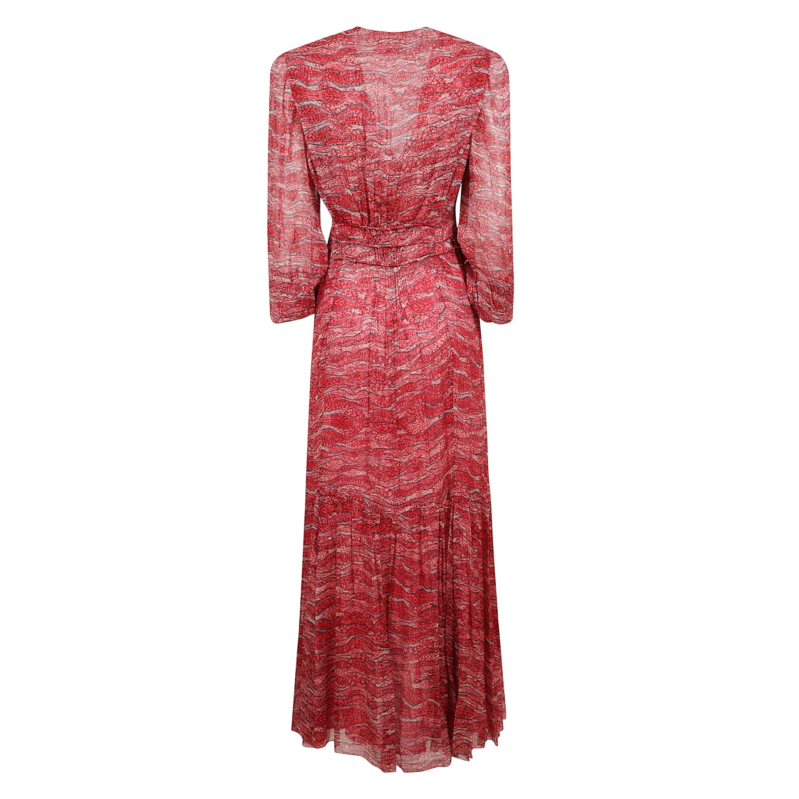 Abito lungo amara con chiusura frontale con bottoni, chiusura laterale con nodo, orli elasticizzati e due tasche laterali a filetto