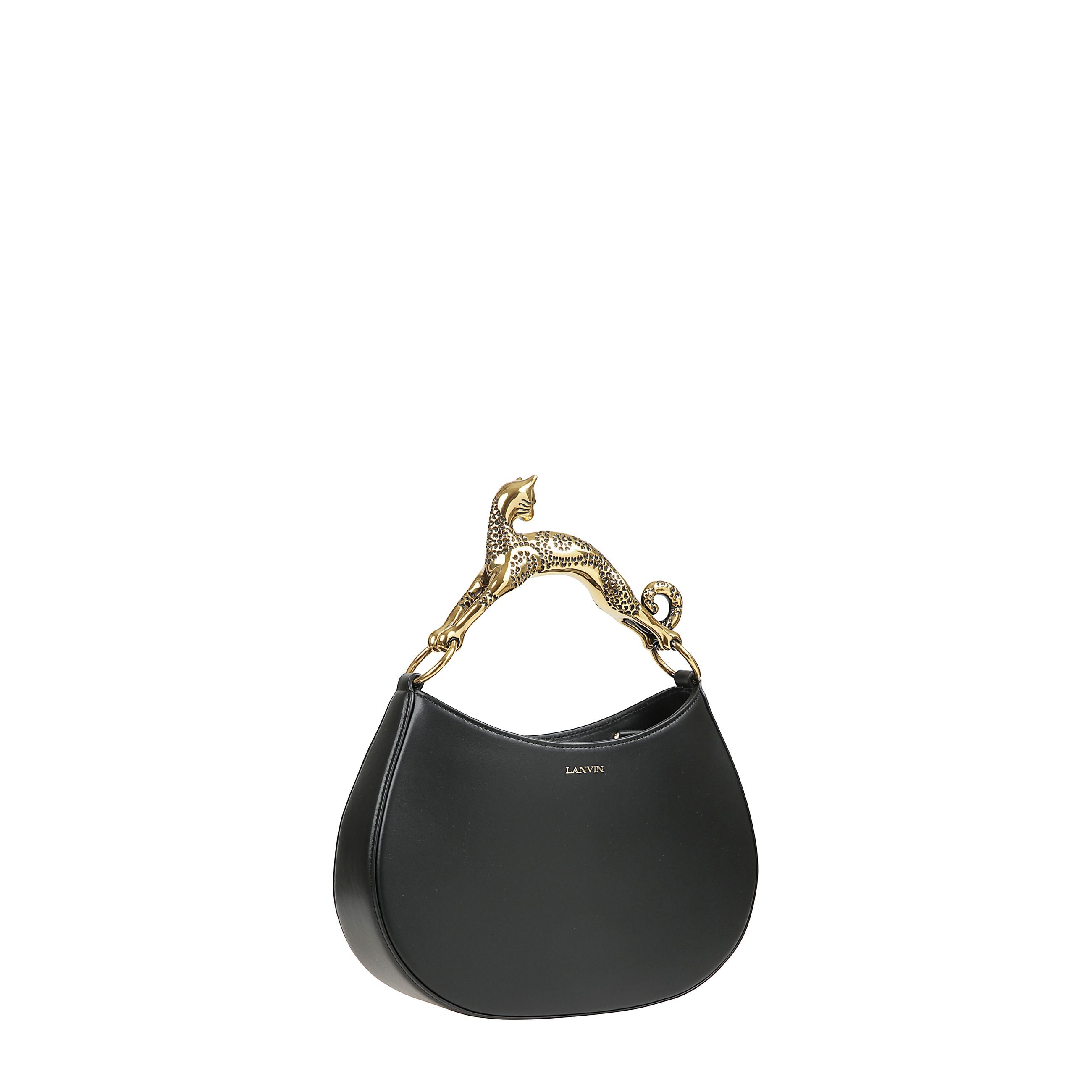 Borsa hobo chat pm in pelle logo lanvin stampato sul davanti, manico scultoreo a forma di gatto, tracolla in pelle regolabile e removibile, chiusura magnetica, tasca interna con zip