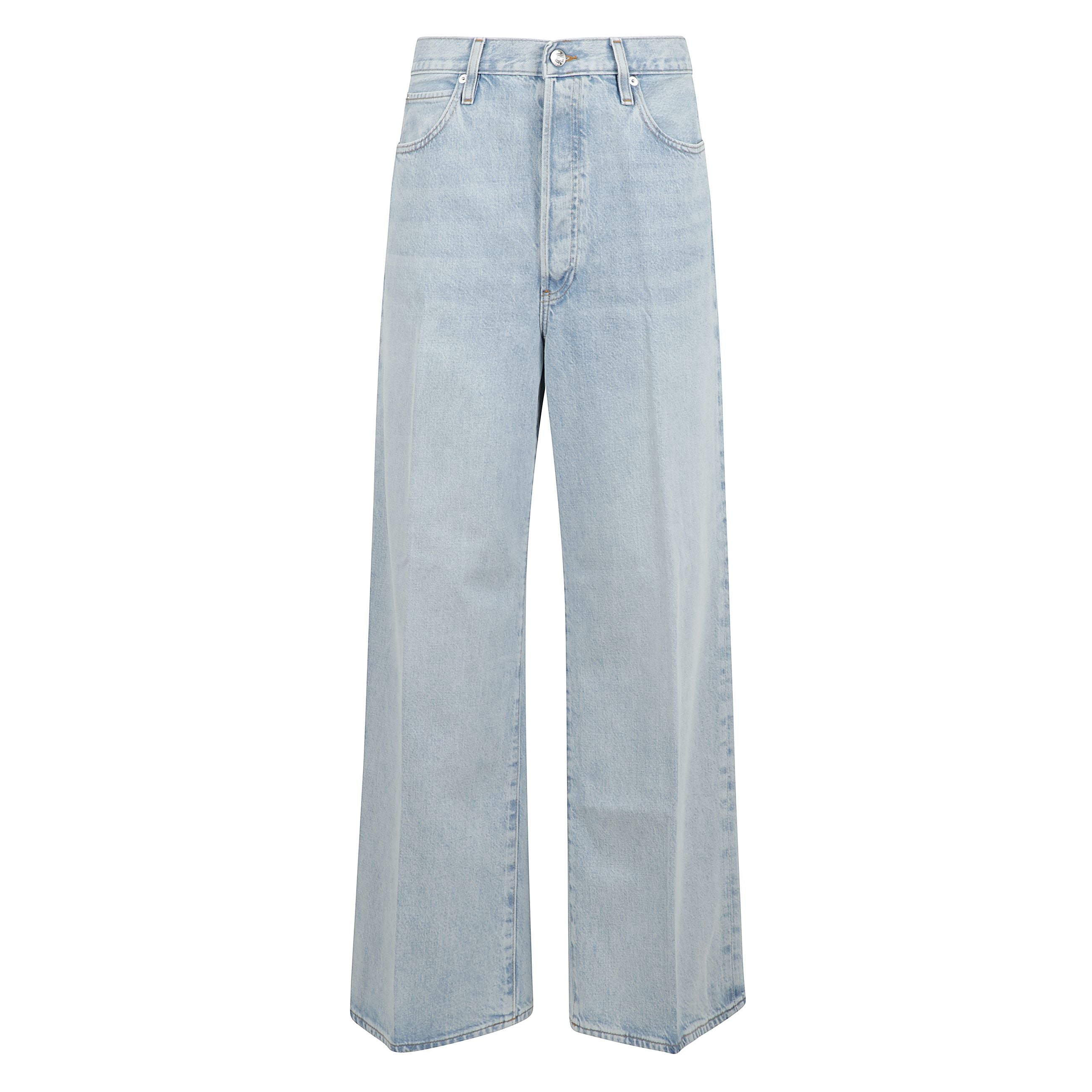 Low baggy denim a gamba larga con chiusura frontale con abbottonatura.