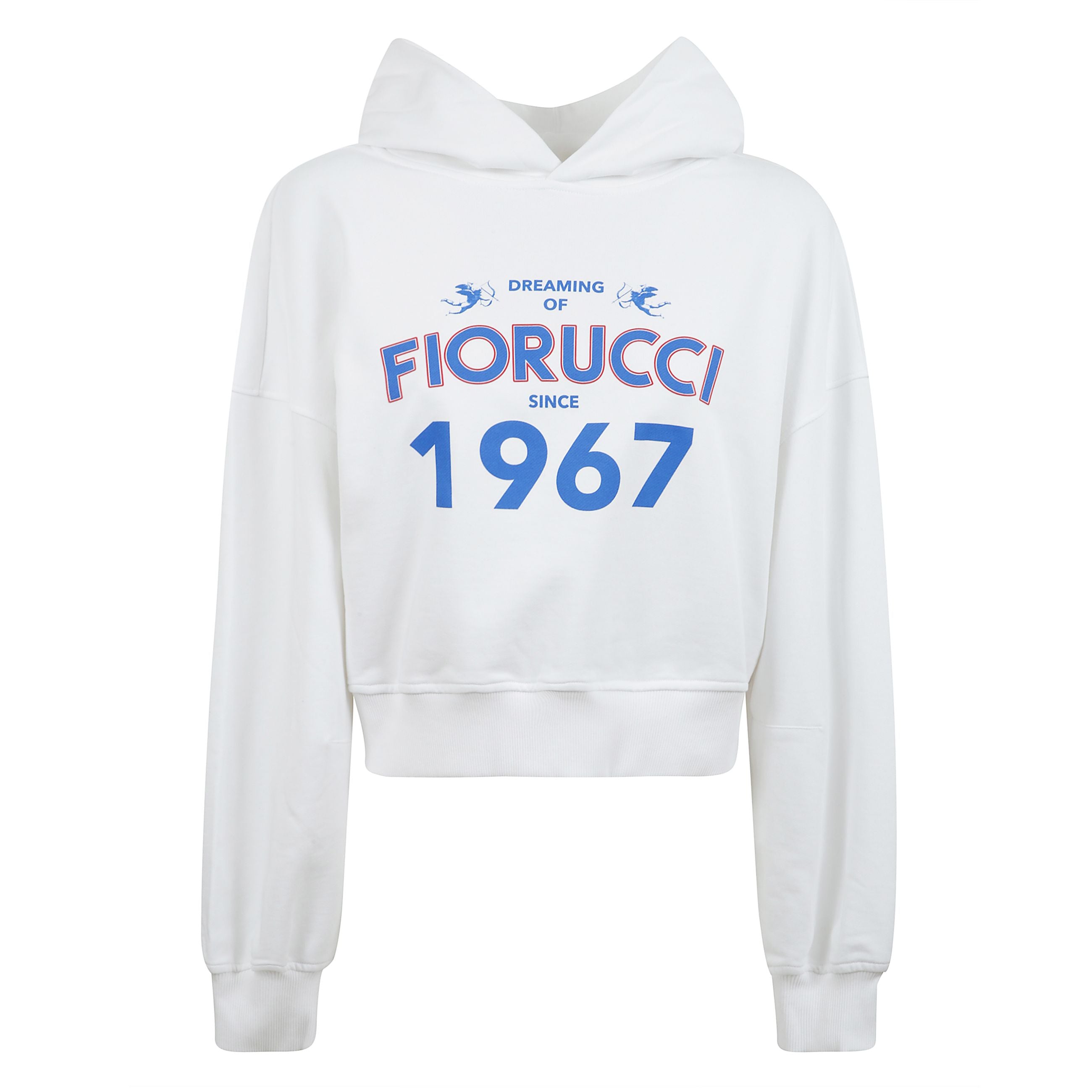 Felpa sogno bianco 1967, stampa cropped con vestibilitÃ  boxy e cappuccio.
