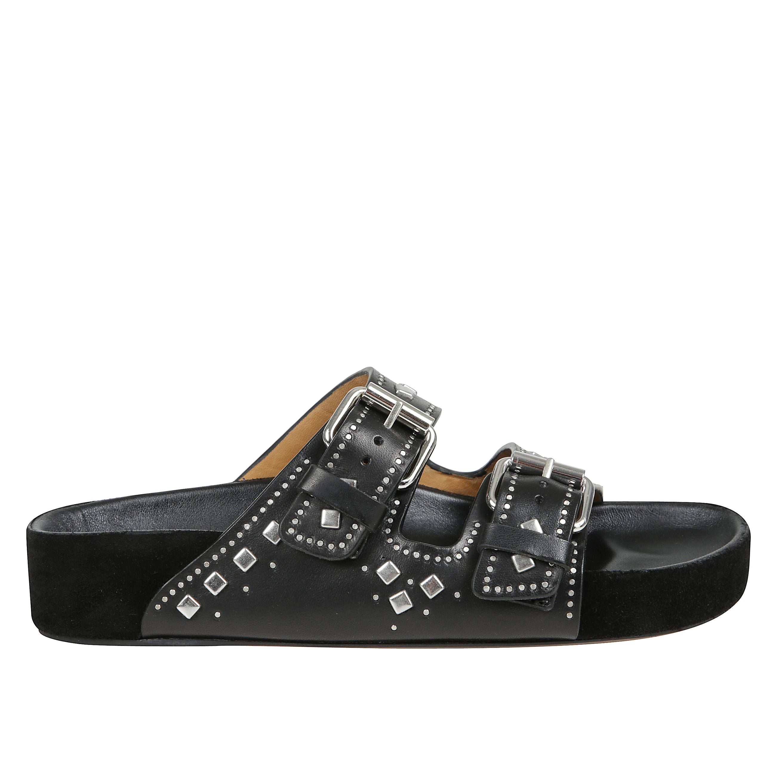 Sandali lennyo in pelle con chiusura con fibbia, dettaglio con borchie e plantare sagomato