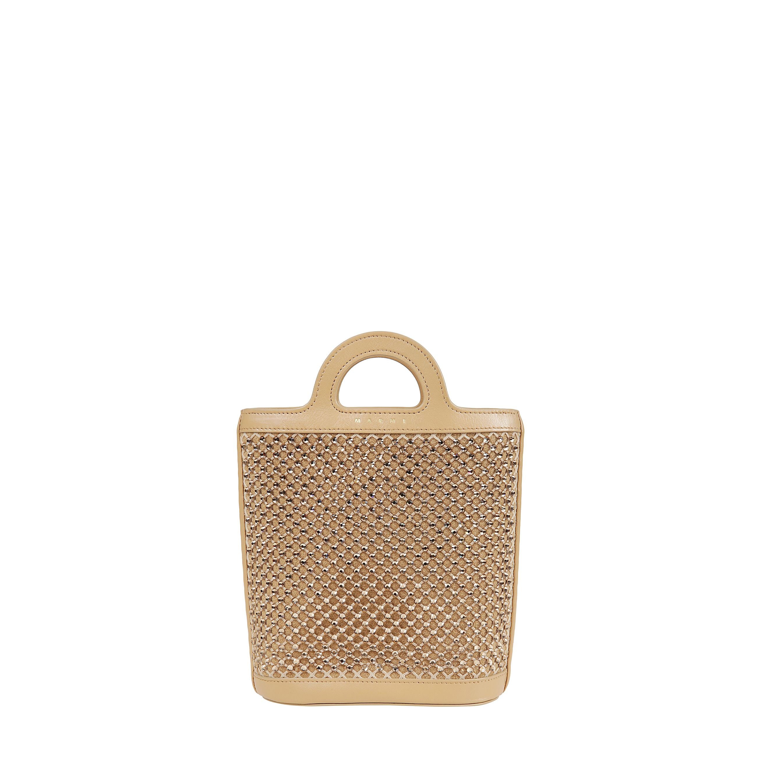 Borsa tote con stampa logo frontale e decorazione ha due manici piatti e tracolla in pelle con catena