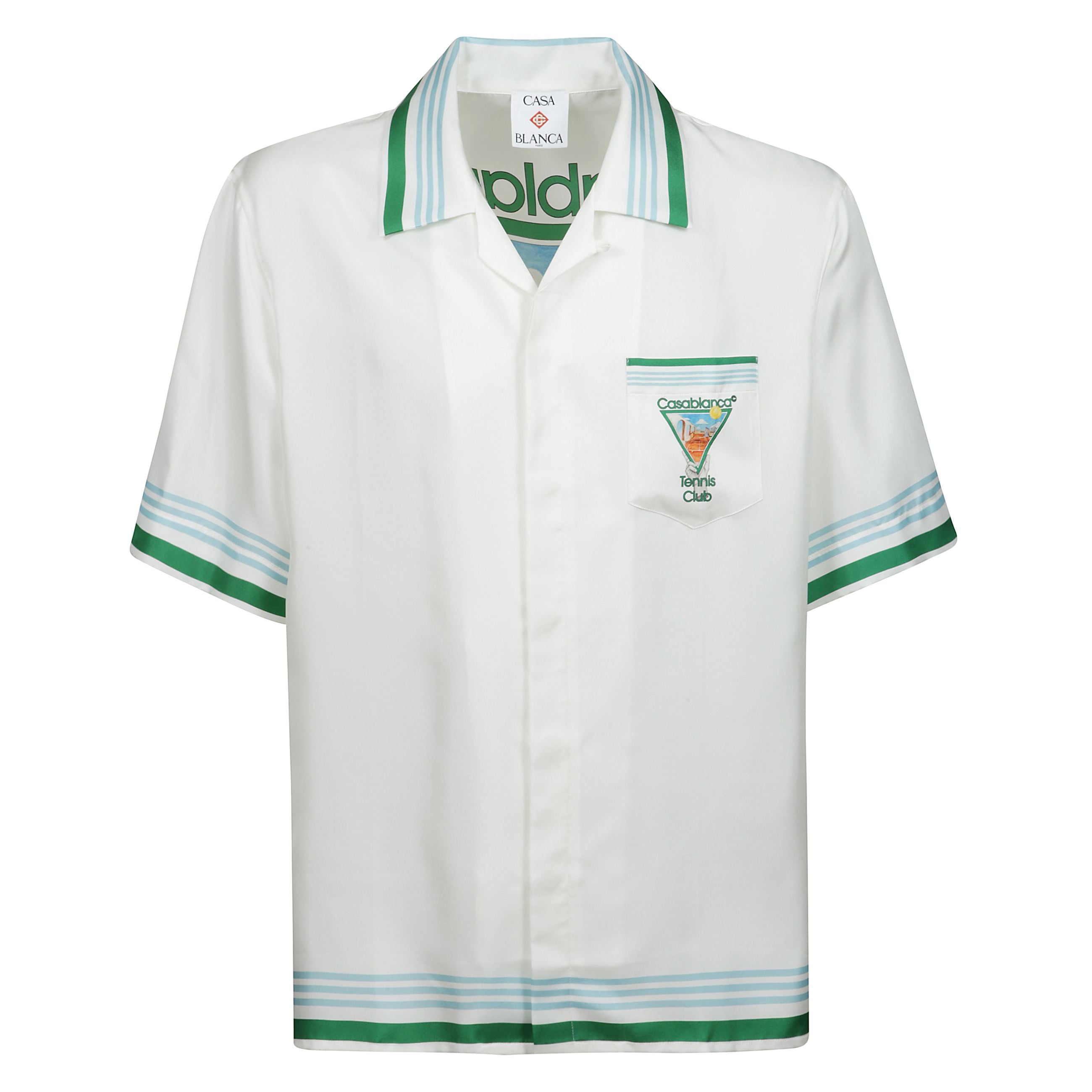 Conosciuta per la sua artigianalitÃ , i materiali di lusso e il design ispirato allo sport, casablanca presenta la collezione 2025 che infonde pezzi d'eccezione con l'iconografia greca antica. la tennis icon vacation shirt Ã¨ una t-shirt in cotone con sta