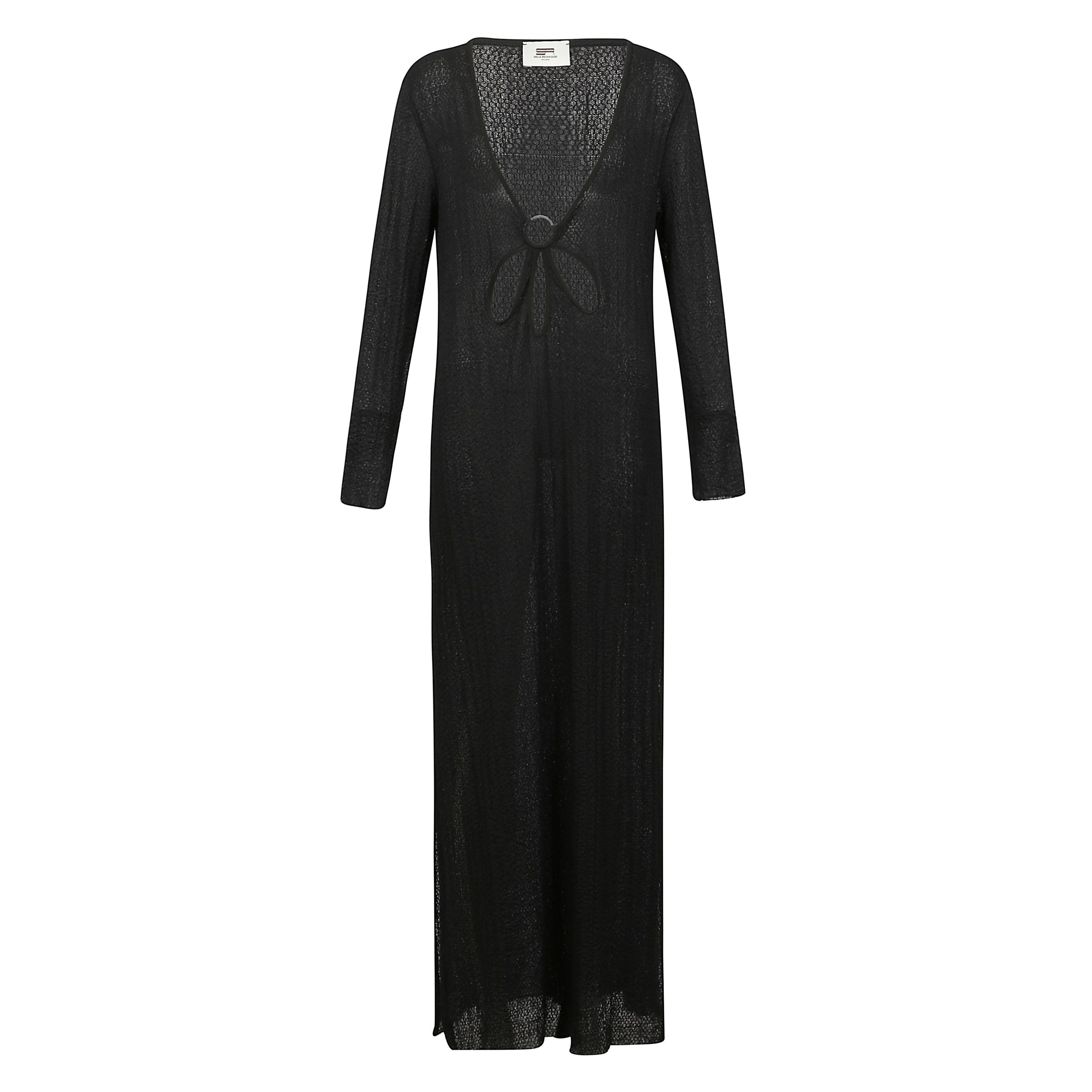 Copricostume lungo âlilyâ realizzato in una raffinata maglia semi-trasparente, con scollatura a v e dettaglio annodato sul dÃ©colletÃ© valorizza la silhouette con naturalezza, mentre le maniche lunghe e lo spacco laterale conferiscono leggerezza e mov