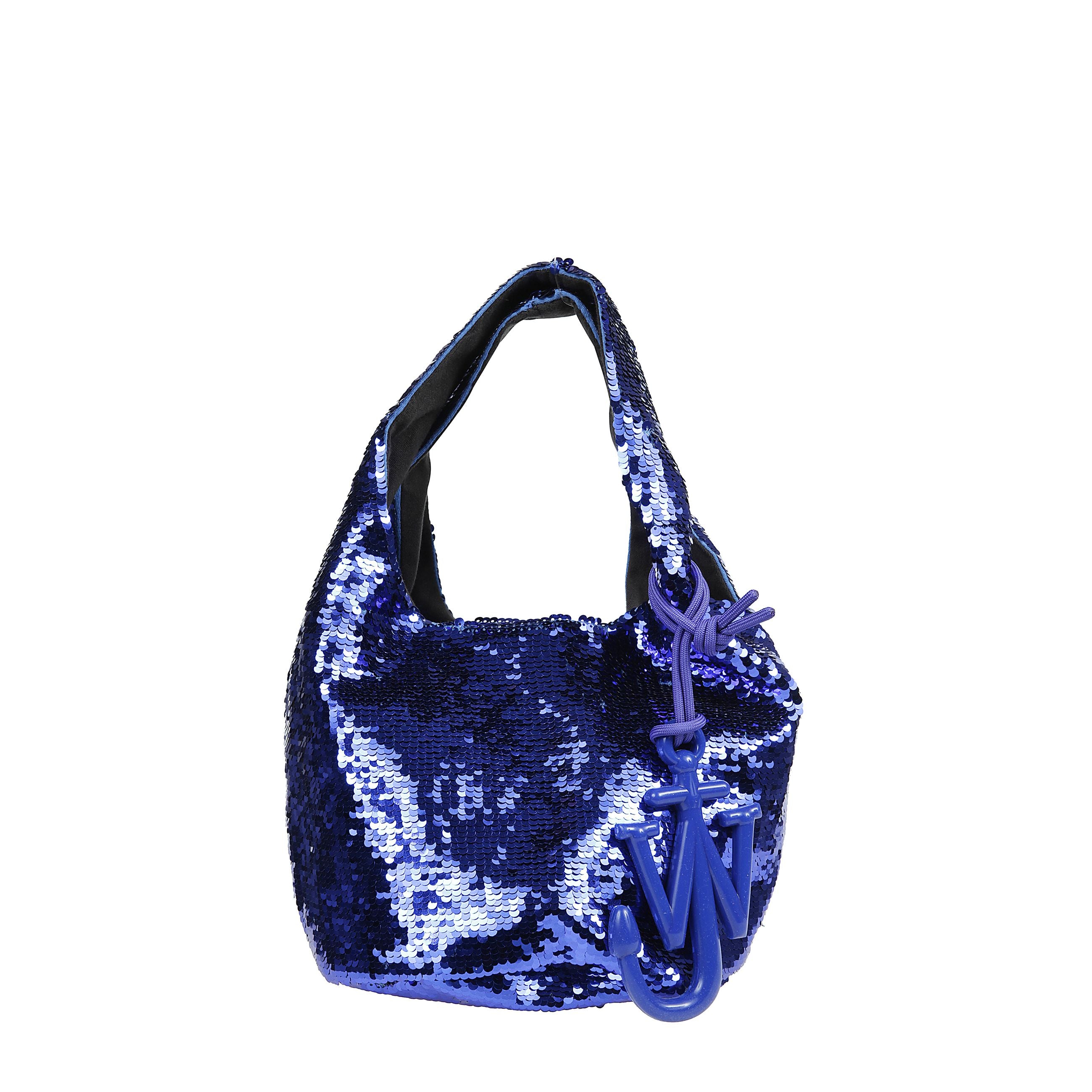 Borsa mini sequin shopper di jw anderson a scomparto unico in tessuto con pailletter, Ã¨ ricamate all-over design con paillettes, chiusura magnetica nascosta, due manici piatti e ciondolo con logo.