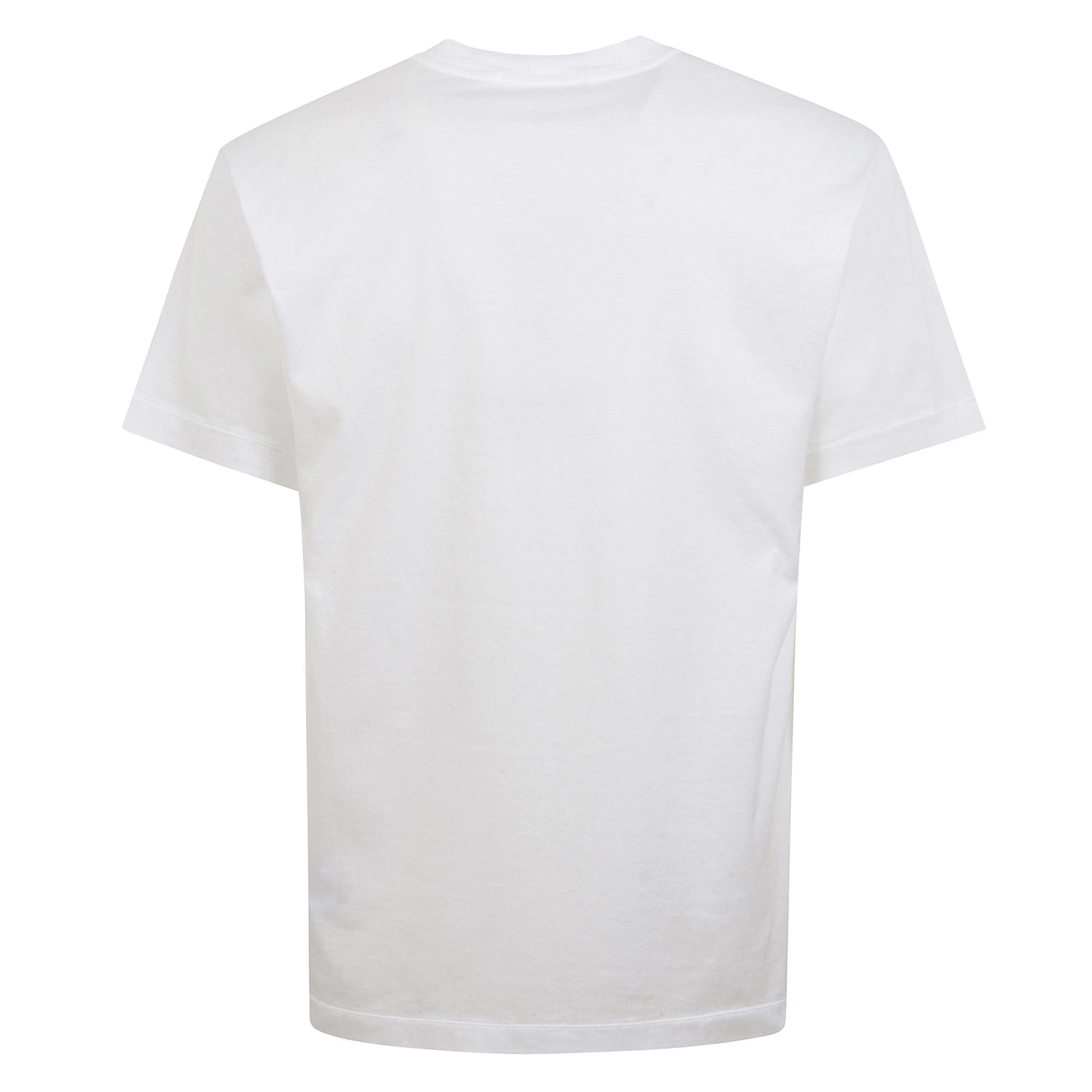 T-shirt bianca stone island in puro cotone, con girocollo e maniche corte. logo a contrasto applicato sul petto.