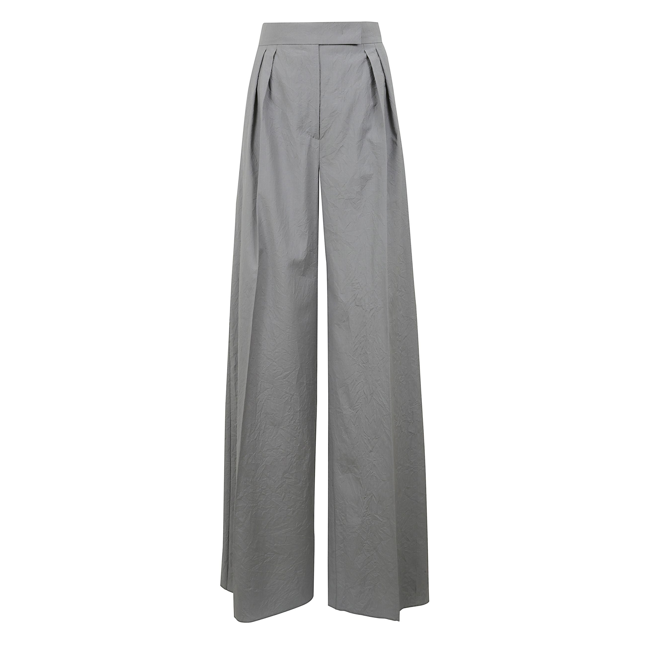 Pantalone wide leg, realizzato in tela di pura lana dalla caratteristica texture effetto stropicciato. il modello Ã¨ caratterizzato da linea ampia sulla gamba, doppia pinces in vita sul davanti, tasche alla francese sui fianchi e tasche a filetto con bott