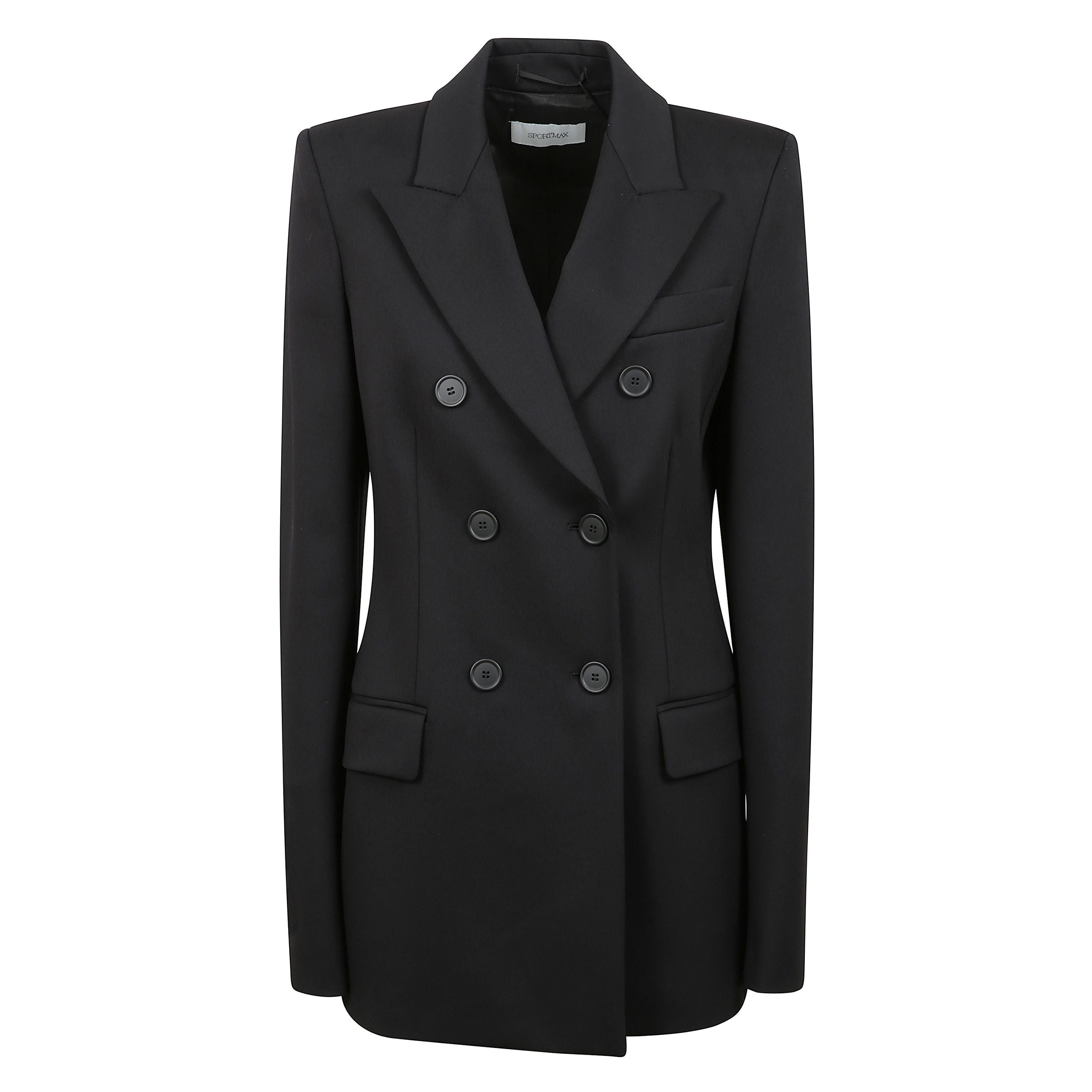 Blazer con chiusura doppiopetto con bottoni, tasca a filetto sul petto e due tasche laterali con patta