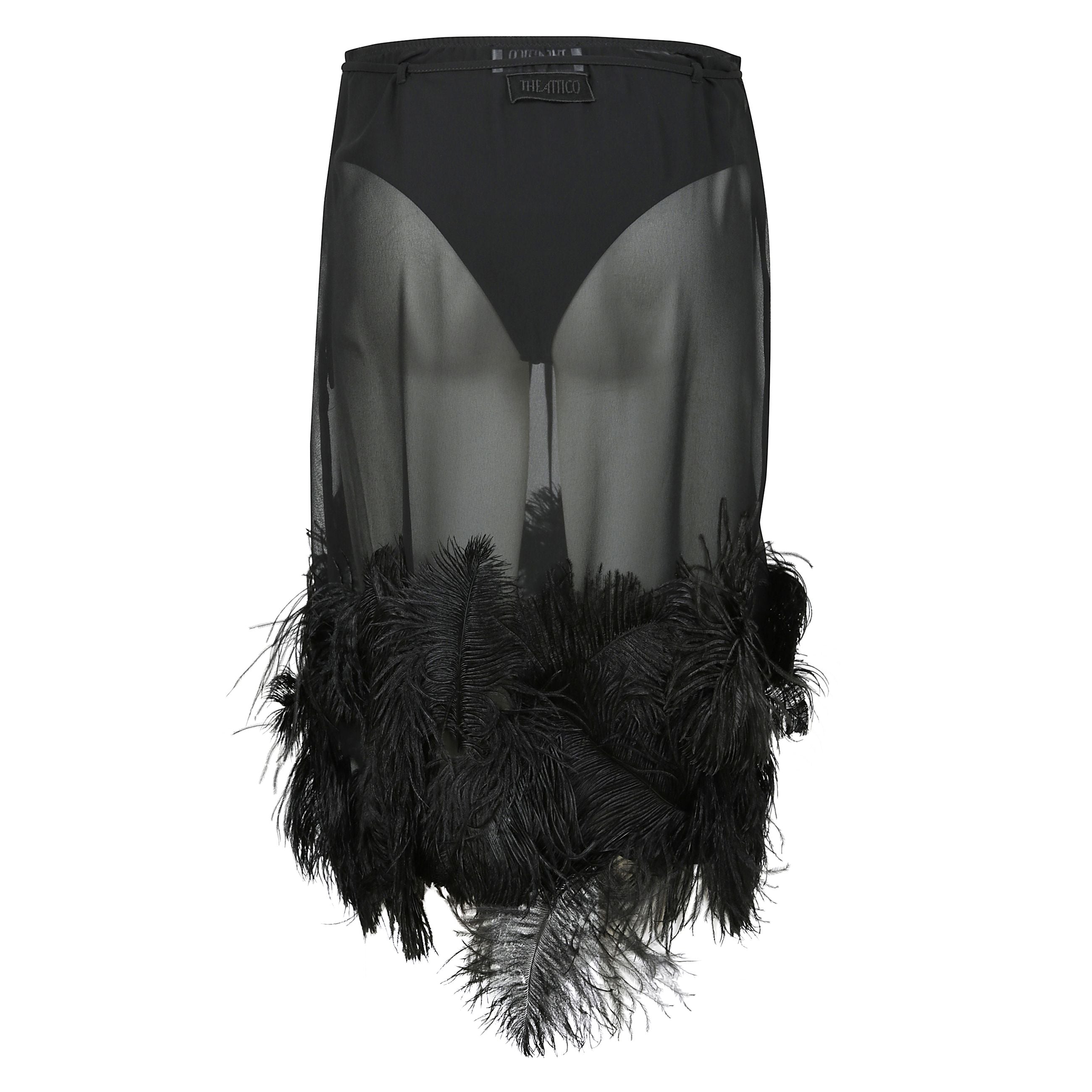 Gonna midi con piume con design semitrasparente