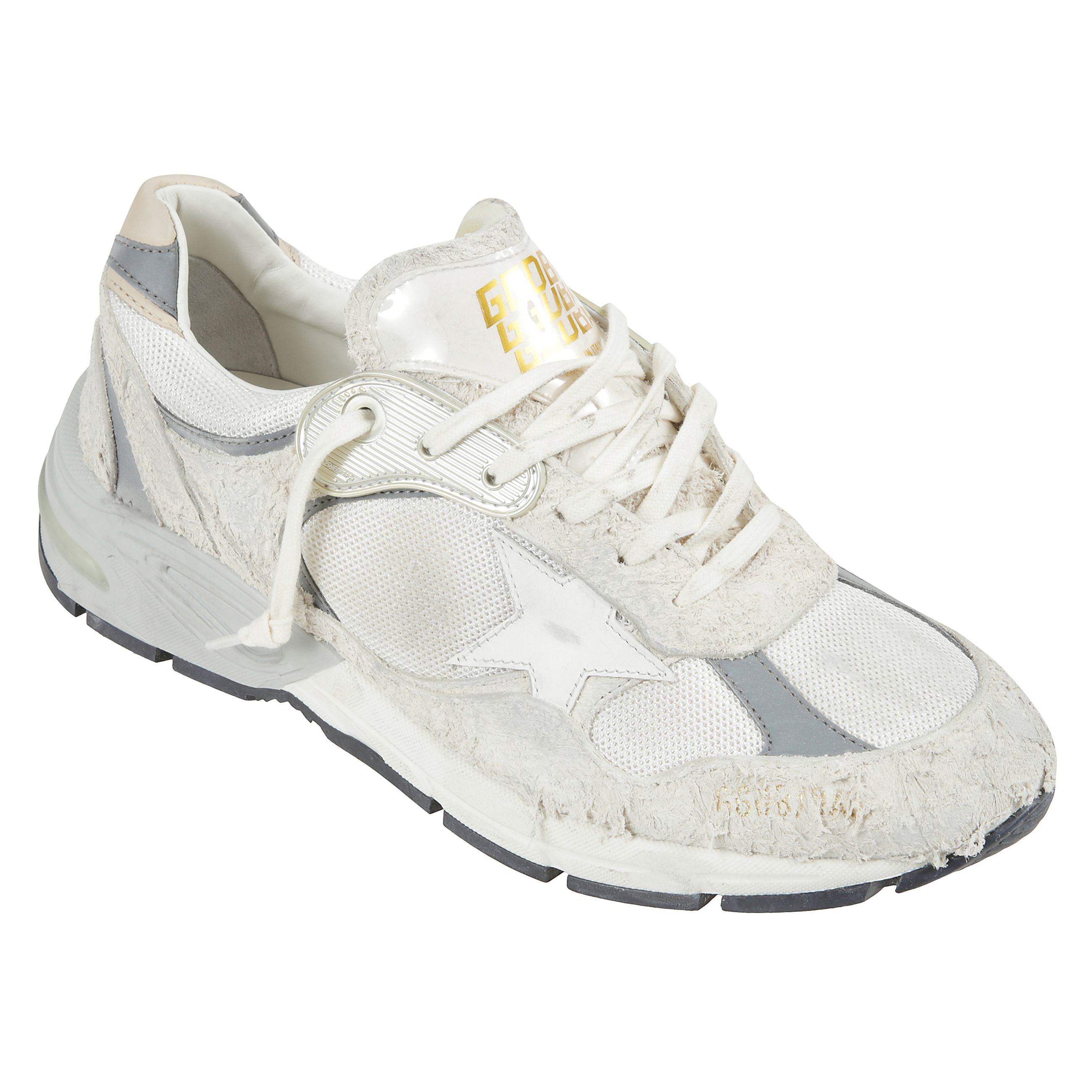 Sneakers dad-star in suede bianco e grigio e stella in pelle bianca