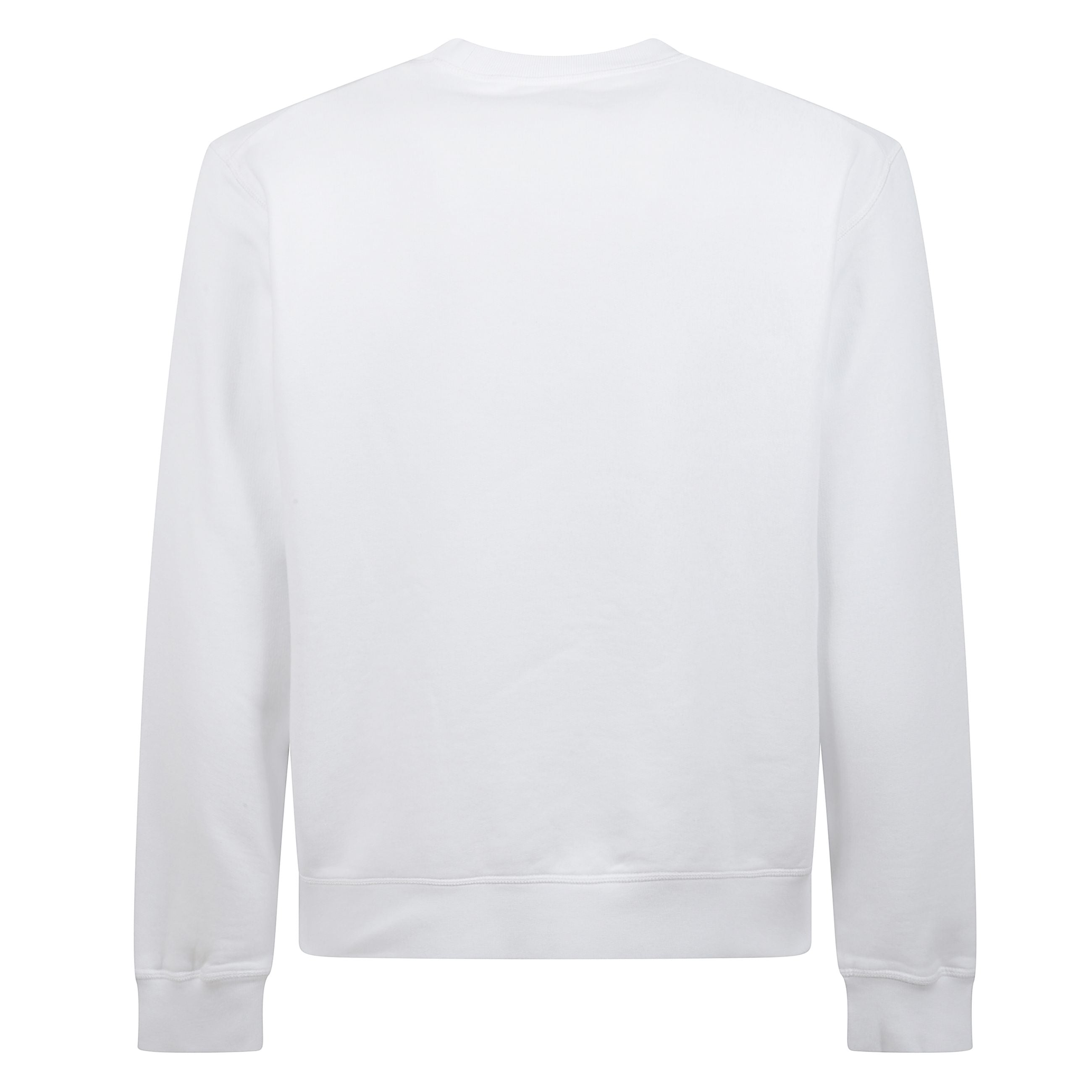 Felpa bianca in cotone con logo dsquared2 team rosso stampato sul petto. girocollo e maniche lunghe con polsini e fondo a costine. vestibilitÃ  regular fit.