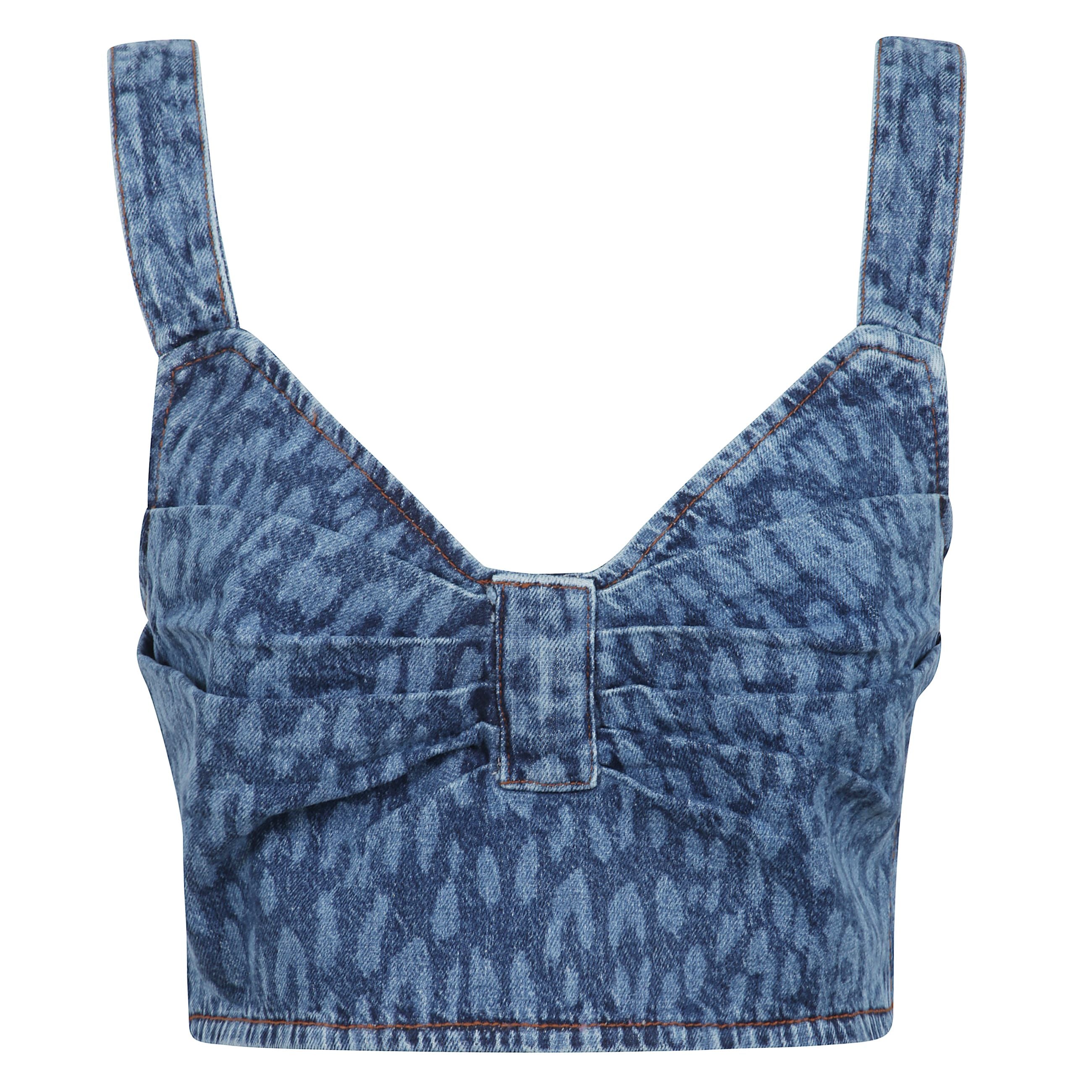 Top corto in stampa leopardata con chiusura laterale con zip e spalline regolabili