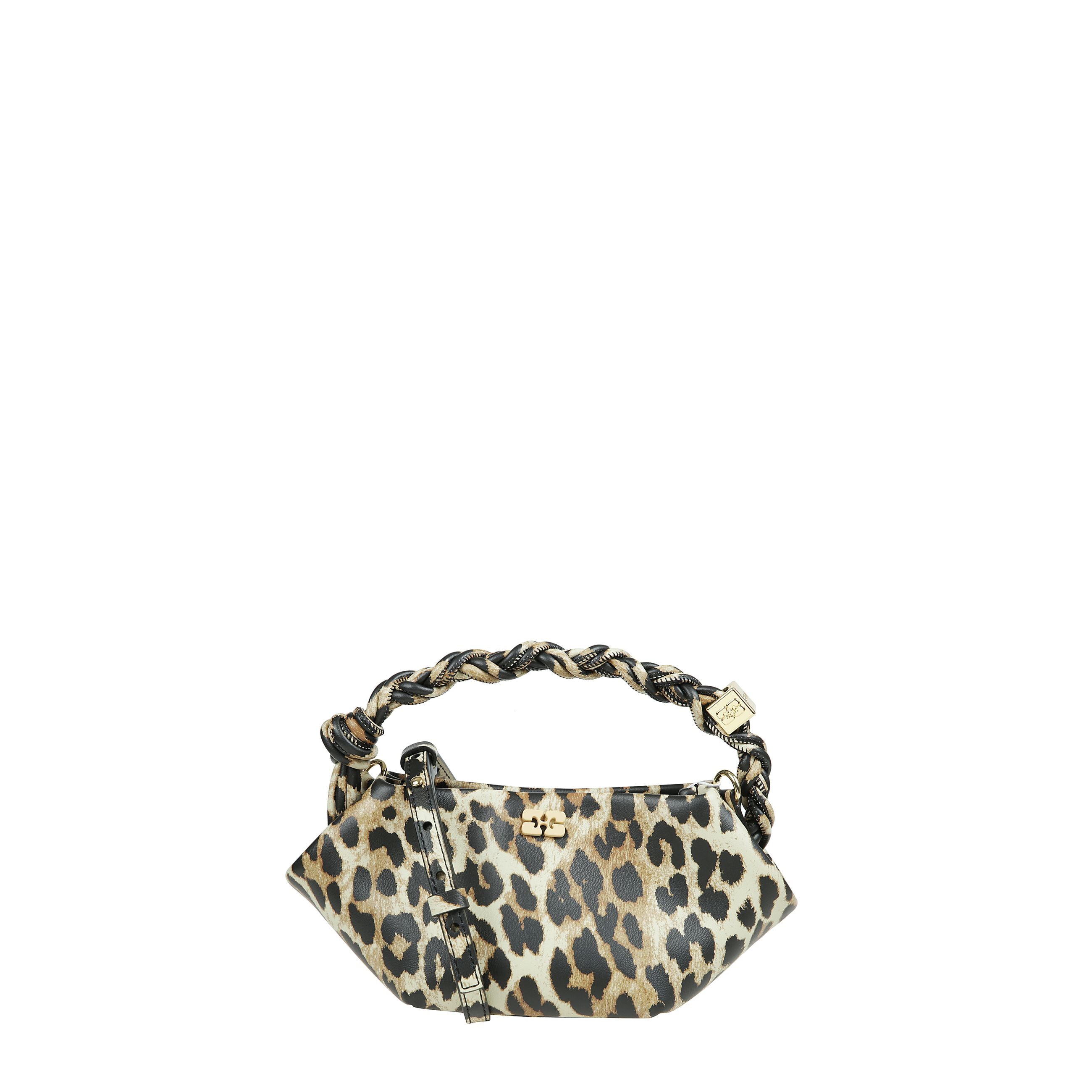 Borsa bou ganni in misto pelle, con stampa animalier e manico intrecciato
amovibile-regolabile.
