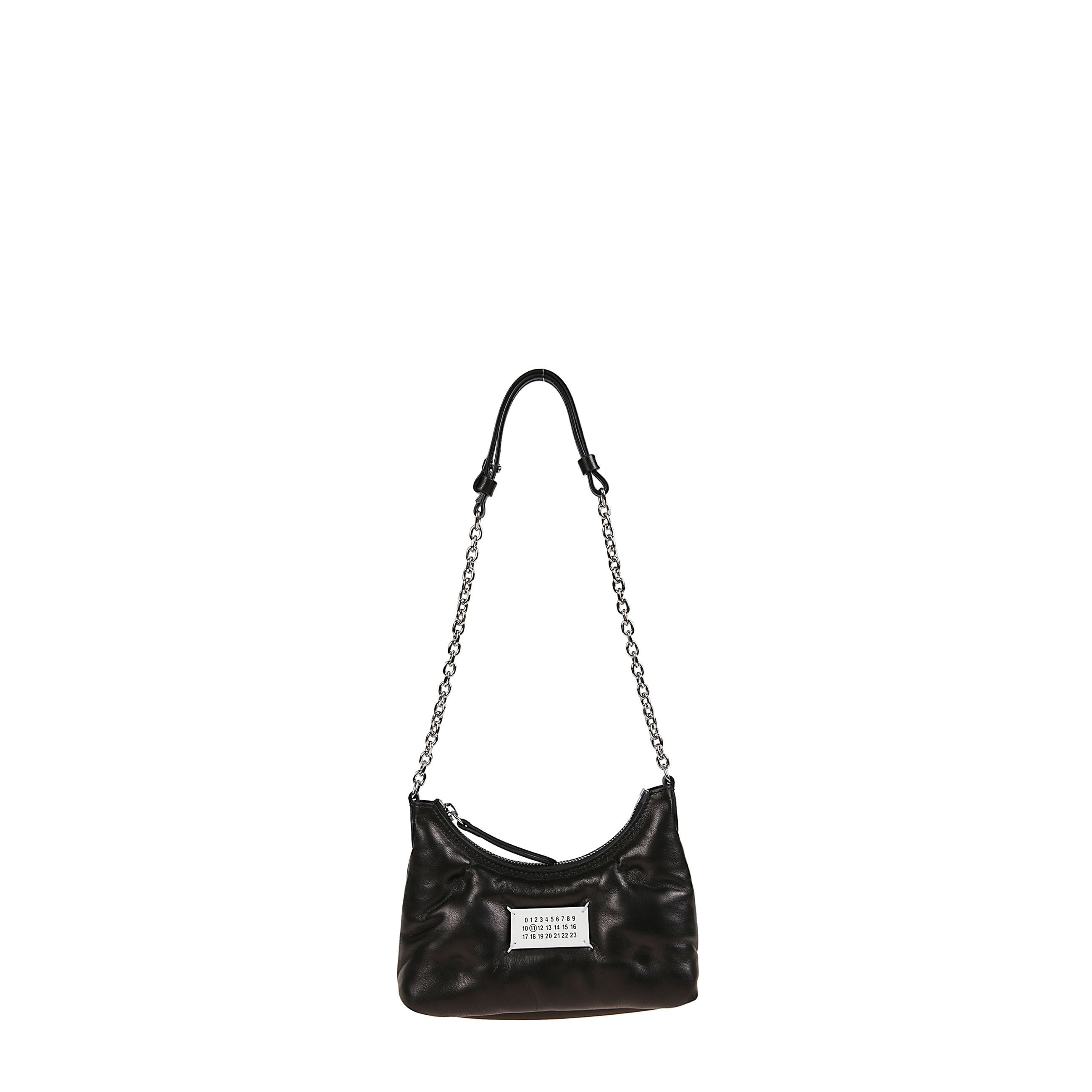 Borsa in pelle nappa. design trapuntato ispirato allo stile matelassÃ©. tracolla in pelle e catena. fodera in nylon con tasca interna con zip. chiusura superiore con zip. dettagli in metallo lucido. etichetta frontale con logo numerico maison margiela.