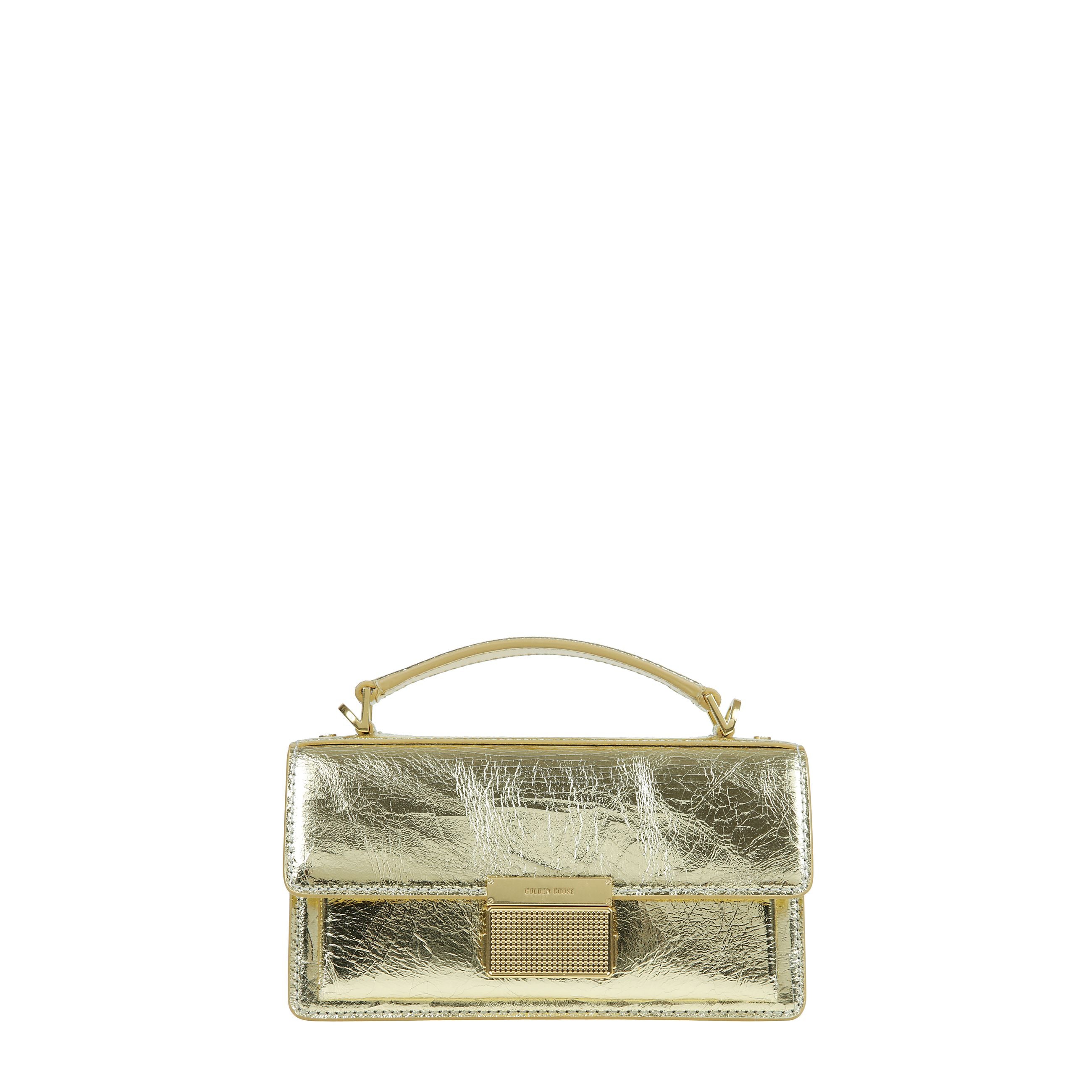 Funzionale ma sofisticata, la venezia bag Ã¨ una dichiarazione di eleganza veneziana, che invita a portare con sÃ© un pezzo della sua anima, ovunque. in pelle laminata di colore oro, questo modello in versione small si caratterizza per la chiusura con fib