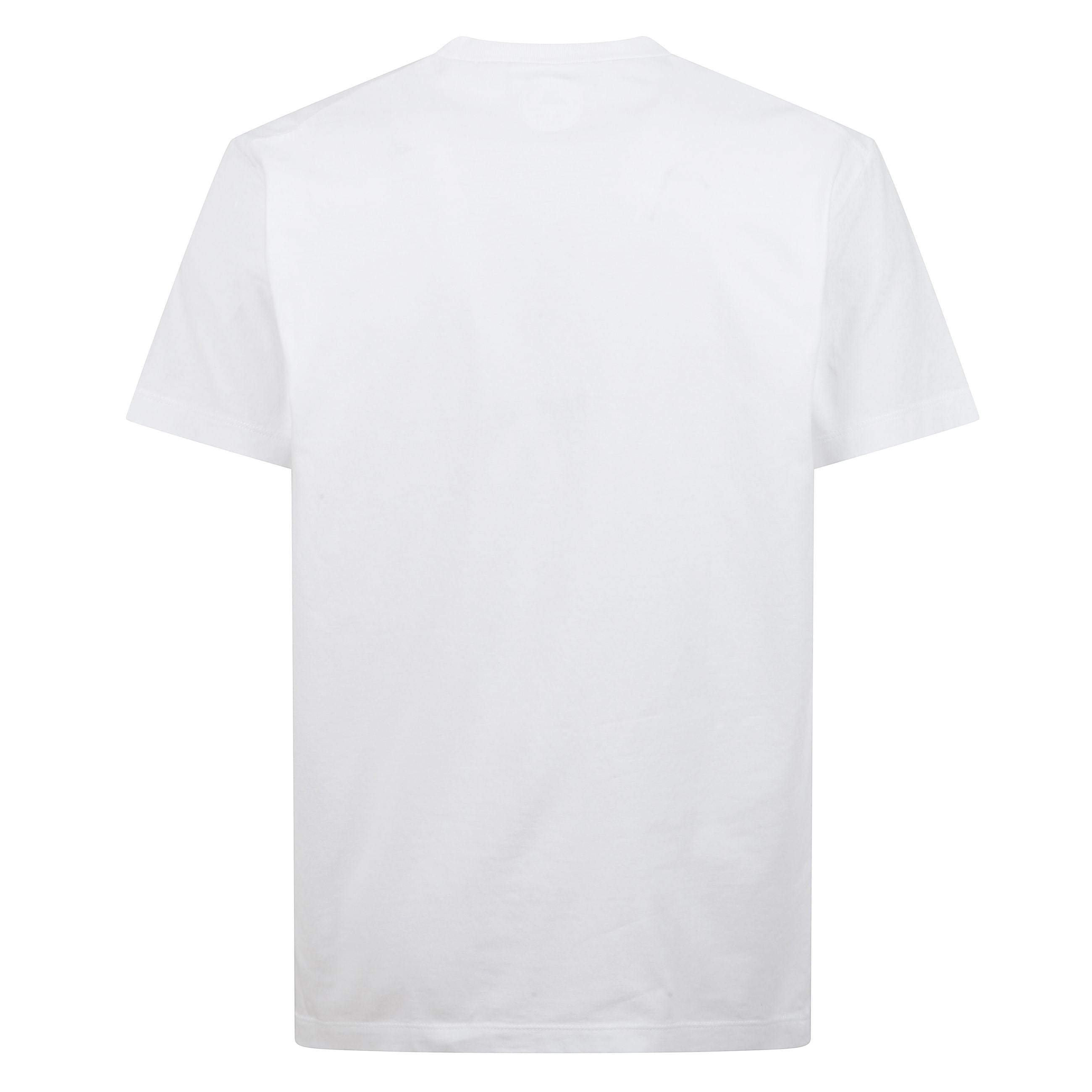 T-shirt bianca in cotone con vestibilitÃ  regular fit. modello a maniche corte con tasca applicata sul petto, decorata da stampa logo dsquared2 a contrasto.