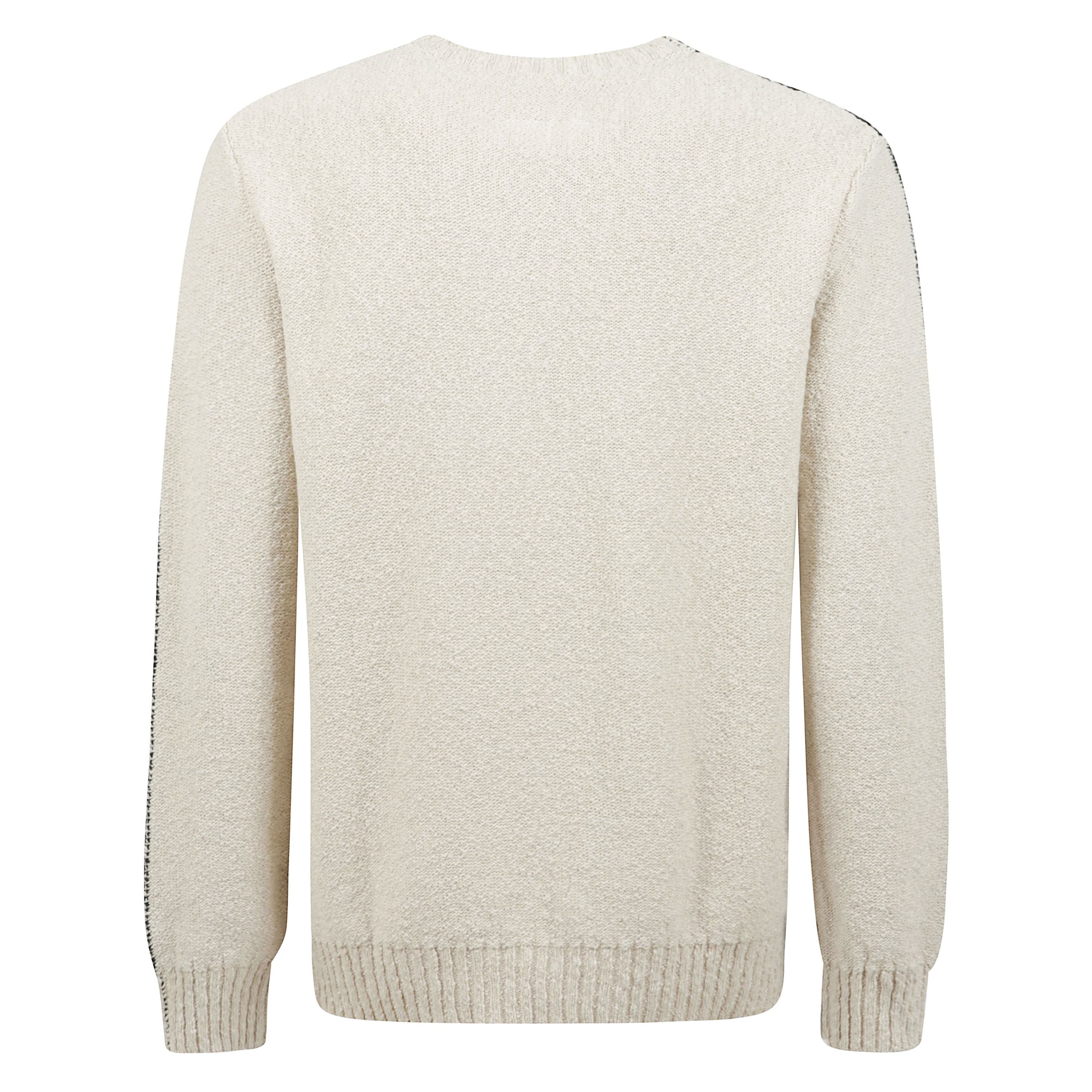 Magione di miscela di cotone e lino bicolore con logo jacquard anteriore, collo dell'equipaggio, maniche lunghe.