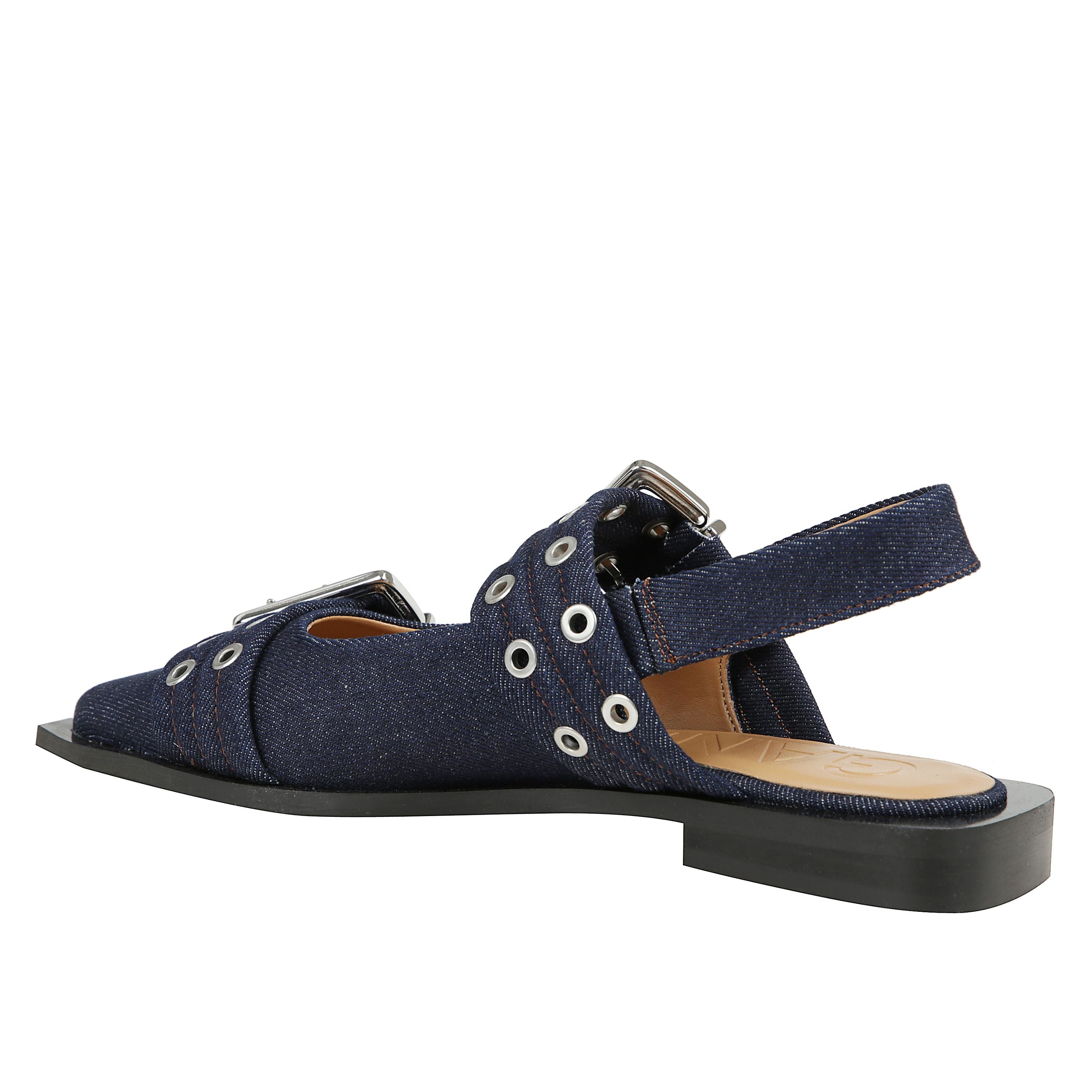 Feminine buckle ballerina denim.