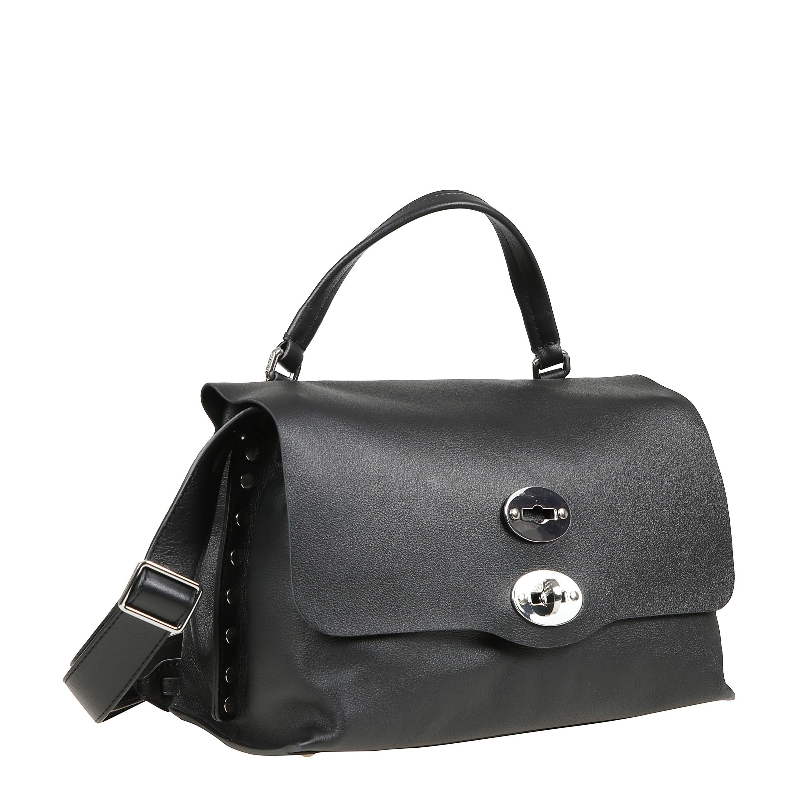 Borsa a mano con chiusura a girello, tracolla regolabile e rimovibile e tasche a soffietto interne