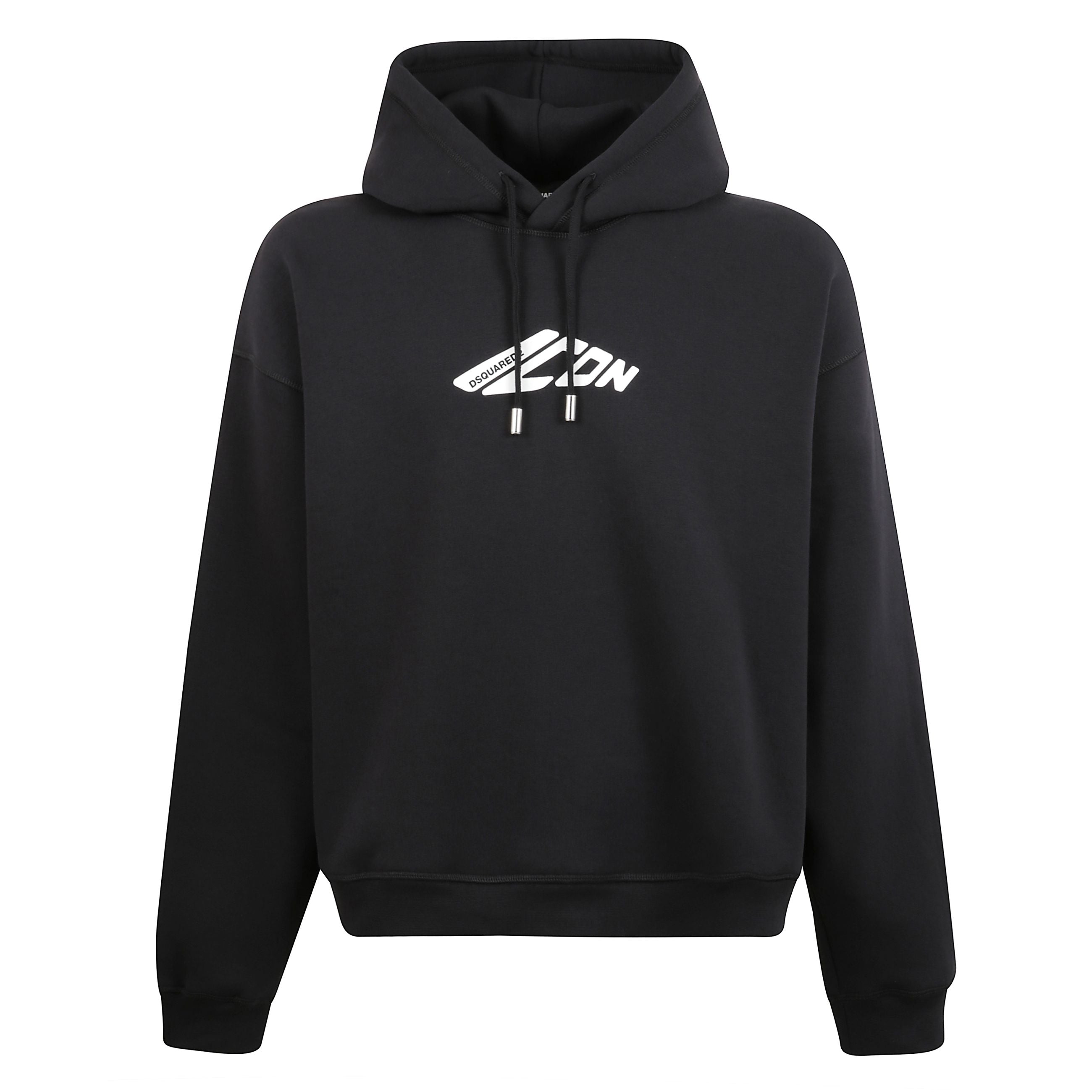 Felpa in cotone con cappuccio con coulisse. polsini e fondo a costine elasticizzati. spalle scese per un effetto rilassato. orlo elasticizzato. stampa dsquared2 icon a contrasto sul davanti. vestibilitÃ  abbondante.
