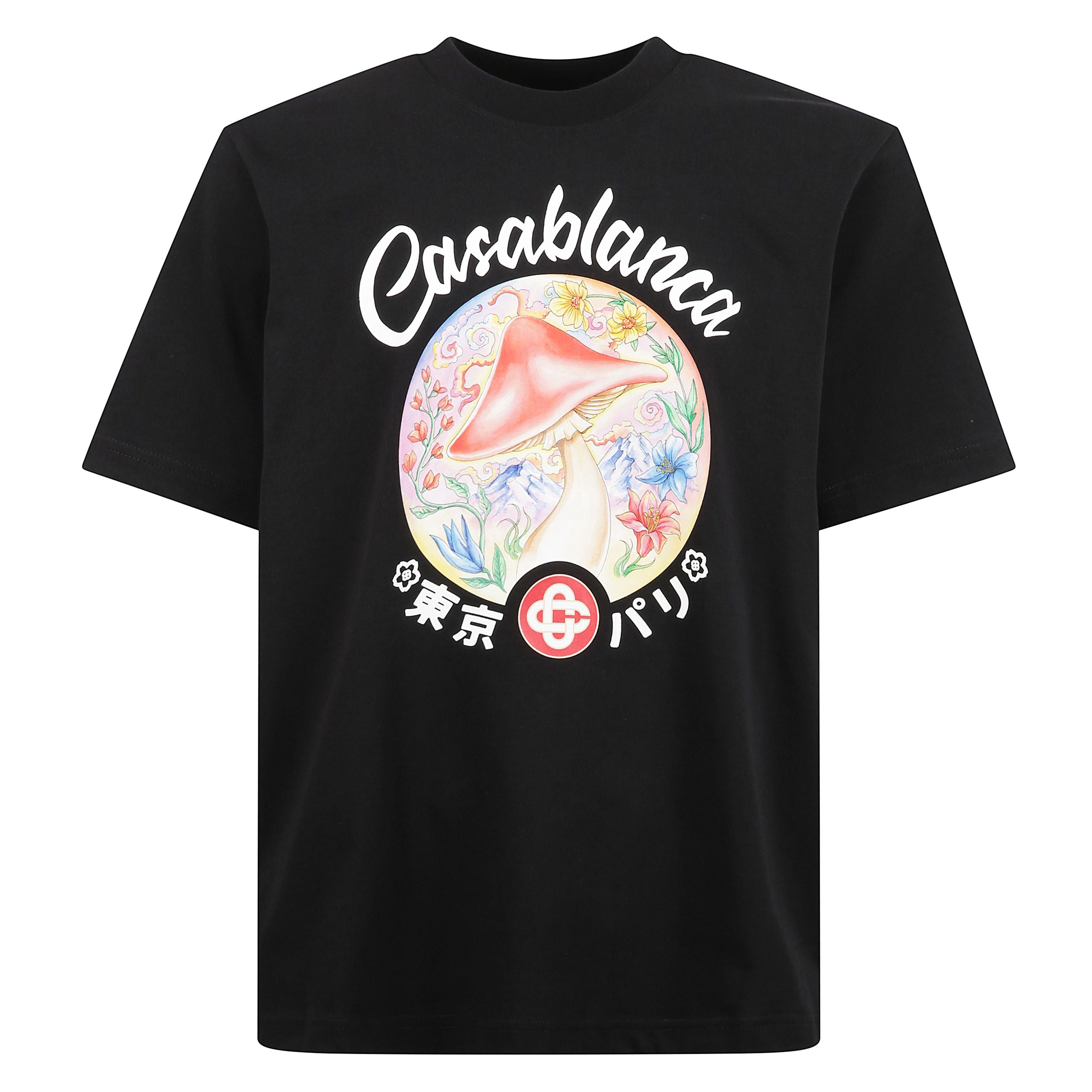 T-shirt casablanca in cotone a girocollo, fronte con stampa e logo.